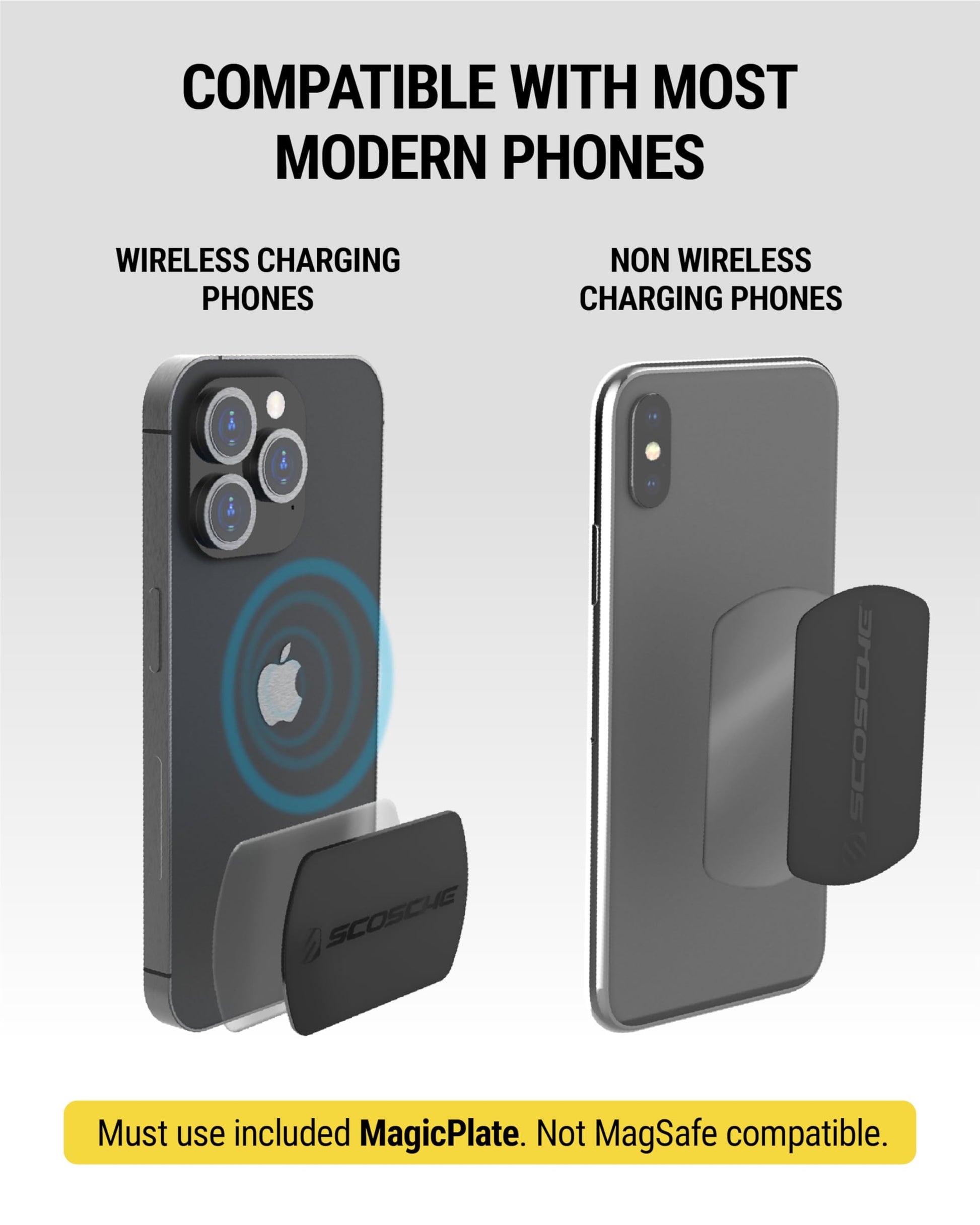 Scosche Magnetic Phone Holder for Car Dashboard with Extra Strong Magnet, Thick Metal Plate & 360° Rotation, Secure Cell Phone Car Mount for Large Phones Compatible with iPhone, Samsung, Not MagSafe