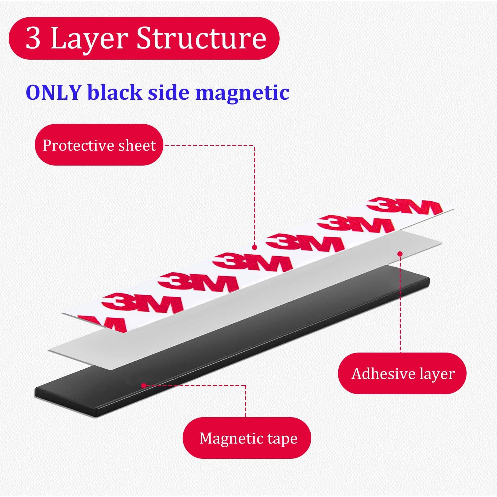 Towjug 10 Feet x1/2 in Magnetic Tape Strips Roll with 3M Adhesive Backing, Flexible Sticky Magnet Tape for Lightweight Craft DIY Projects, Whiteboards and Fridge Organization (0.06" Thick)