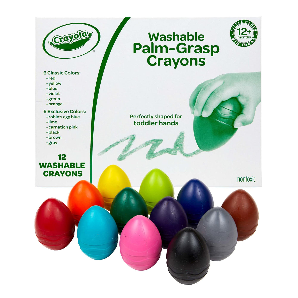 Crayola Large Egg Crayons (12ct), Jumbo Washable Crayons for Toddlers, Preschool Art Supplies for Toddlers, Classroom Must Have, Ages 1+