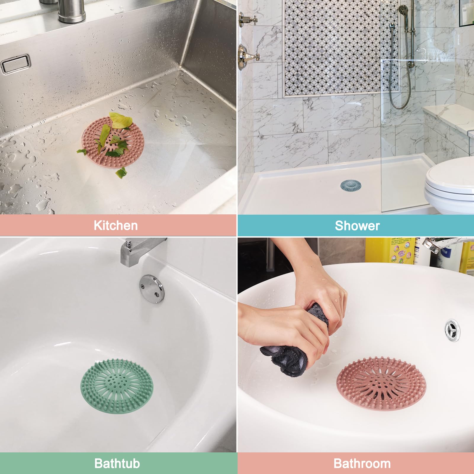 Gotega Bathroom Sink Drain Strainers, Hair Catcher Shower Drain Covers Protector, Flexible TPR Material, Multiple Colors for Bathroom Tub Shower and Sink, 5 Pack