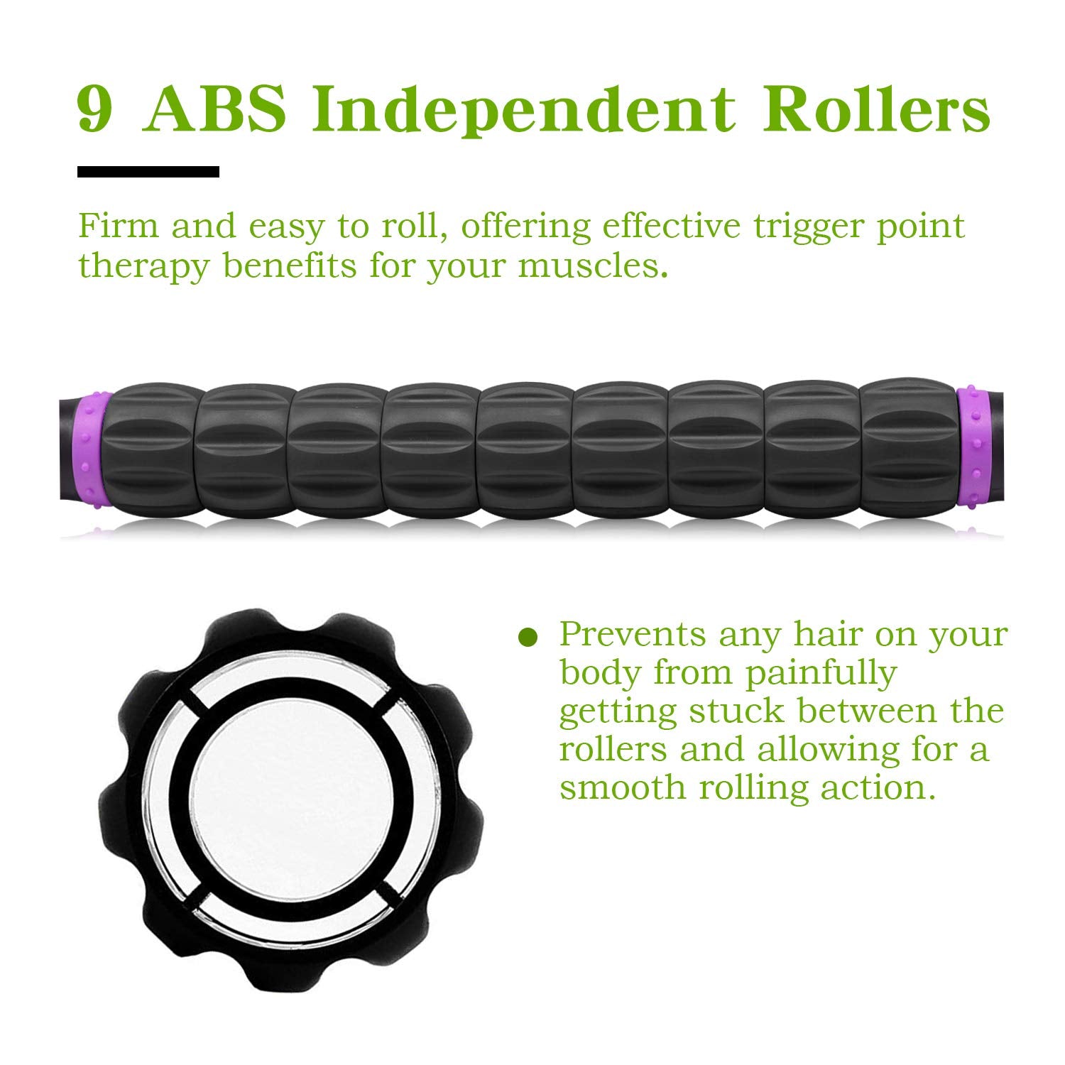 MZDXJ Muscle Roller Massage Roller Stick for Athletes, Help Reducing Muscle Soreness Cramping Tightness Leg Arms Back Calves Muscle Massager（Purple Black- 18 inch）