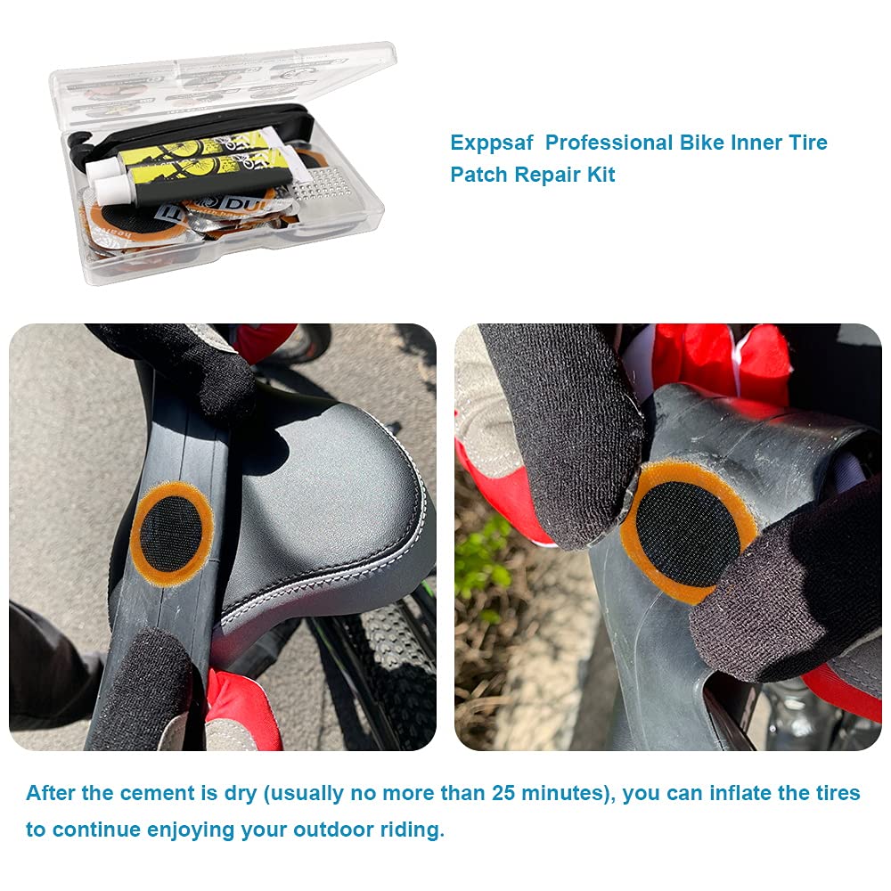 Bike Tire Repair Kit, Bicycle Inner Tube Puncture Patch Kits with Vulcanizing Patches, User Manual, Metal Rasp and Tire Lever, Bike Patch Kit for Mountain and Road Bike