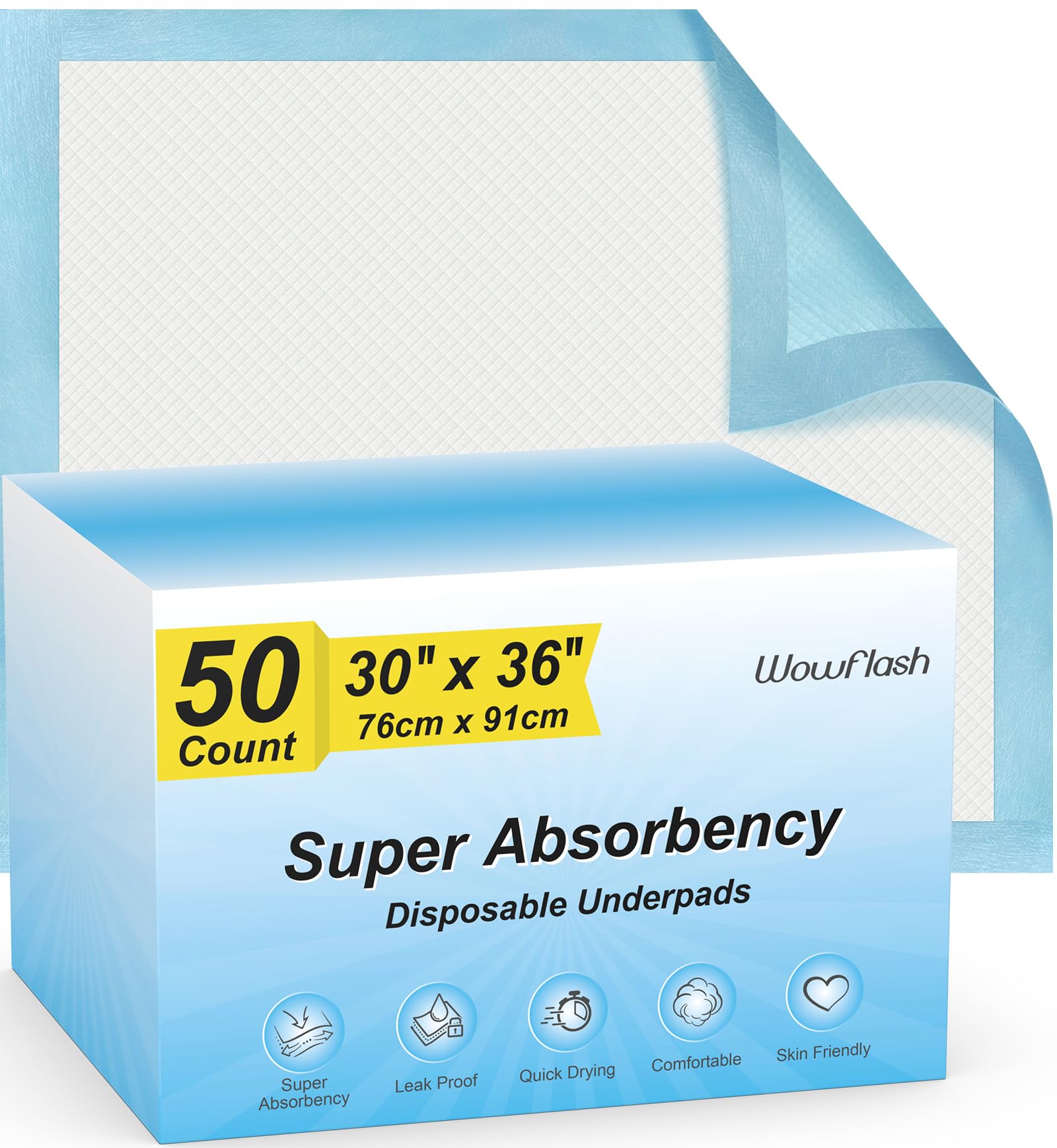 50 Count 30" x 36" Super Absorbency Disposable Underpads, Leakproof Quick Drying, Baby Puppy & Adults Bed Pads Disposable Adults, Dog Pee Pads Extra Large, XXL Incontinence Pads
