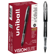 uni-ball Vision Elite Rollerball Pens Fine Point Micro Tip, 0.5mm, Black, 12 Pack