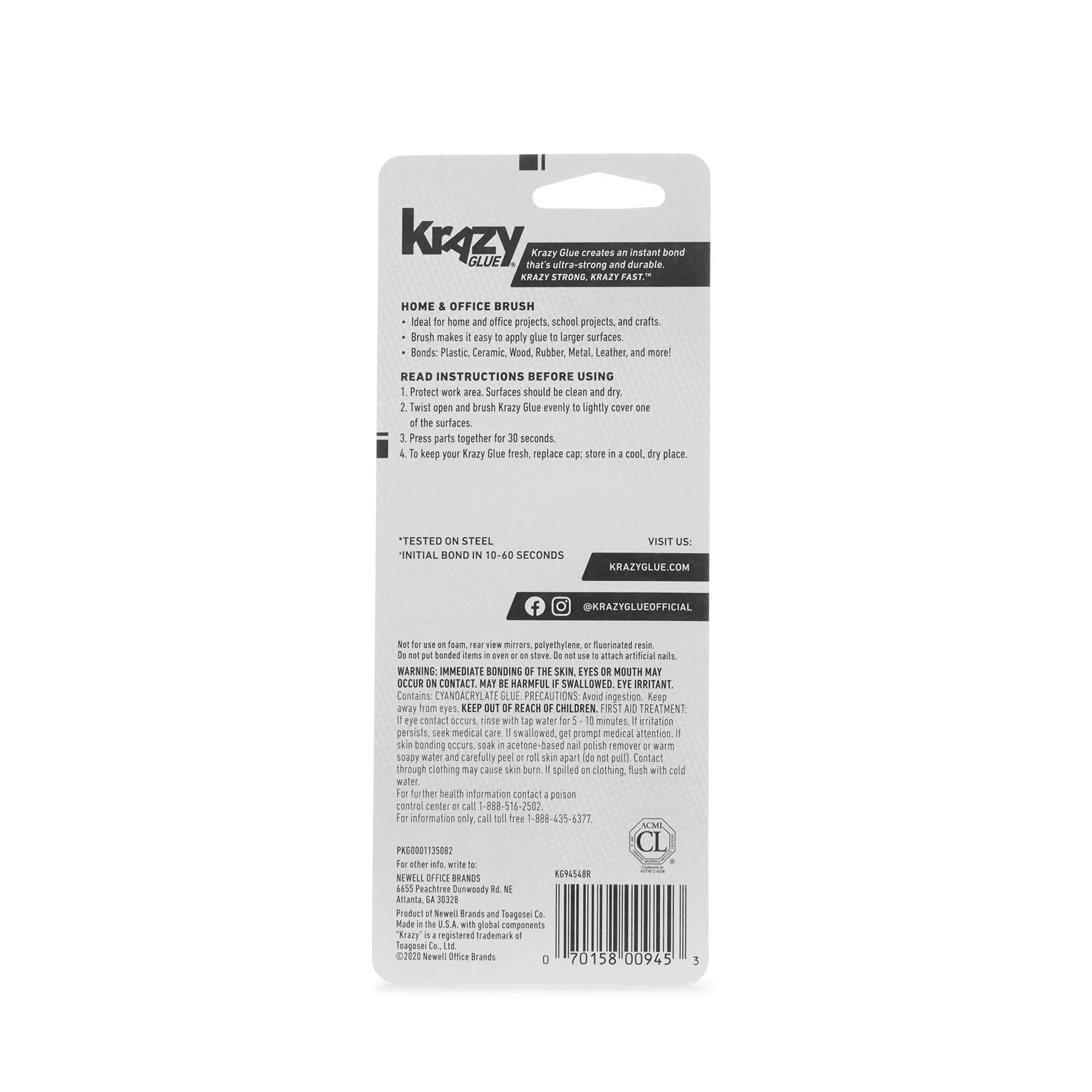 Krazy Glue Home & Office Brush-On Superglue (5g), Quick Dry, No-Clog Clear Adhesive for Plastic, Ceramic, Wood, Rubber, Metal, Leather & More