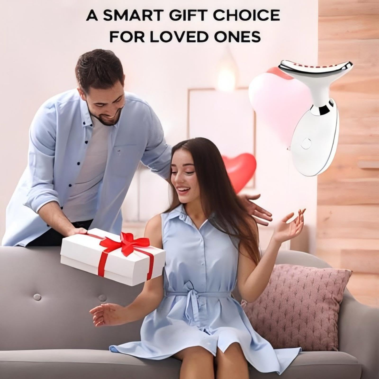 Red Light Therapy for Face, 7 Color LED Facial Light Therapy Wand for Skin Care at Home Blue Light Therapy Face Massager Tool for Neck (White)