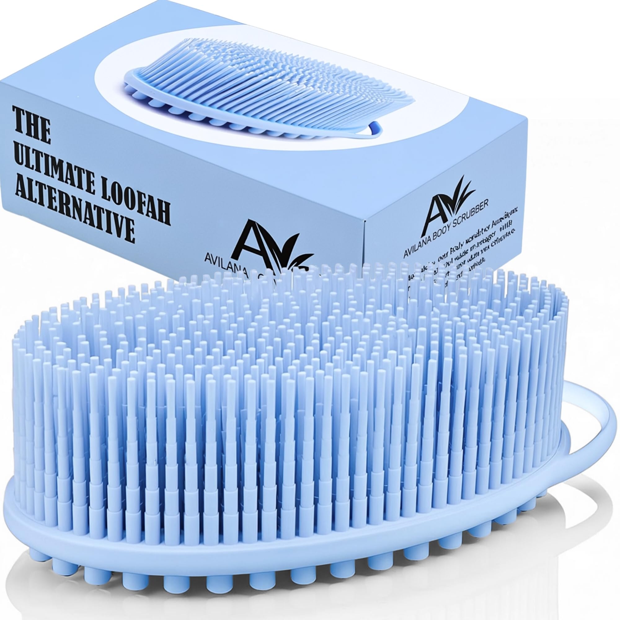 Avilana Silicone Body Scrubber - Gentle Shower Brush & Loofah Alternative- Food Grade & Lab Tested - Fast-Drying, Hygienic, BPA-Free Silicone Body Gentle Exfoliator (Blue, Massage)
