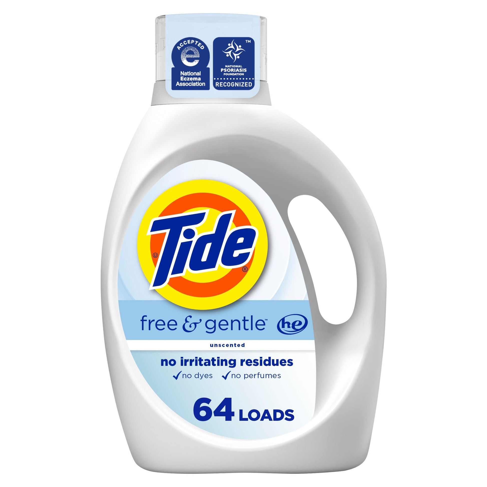 Tide Free & Gentle, Liquid Laundry Detergent Soap, Unscented, Hypoallergenic for Sensitive Skin and Free of Dyes, HE Compatible, 64 Loads, 84 fl oz