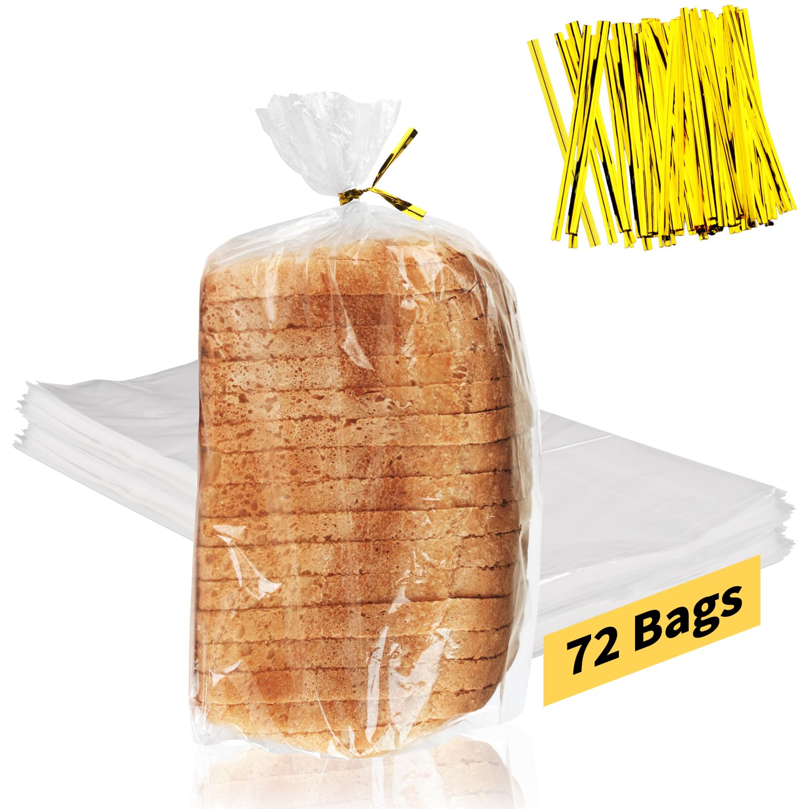 Brotbeutel mit Verschlussclips, 72er-Pack transparente Brotbeutel für selbstgebackenes Brot und 100 Verschlussclips, wiederverwendbare Brotbeutel aus Kunststoff, Brottüten für Hobbybäcker und Bäckereibesitzer