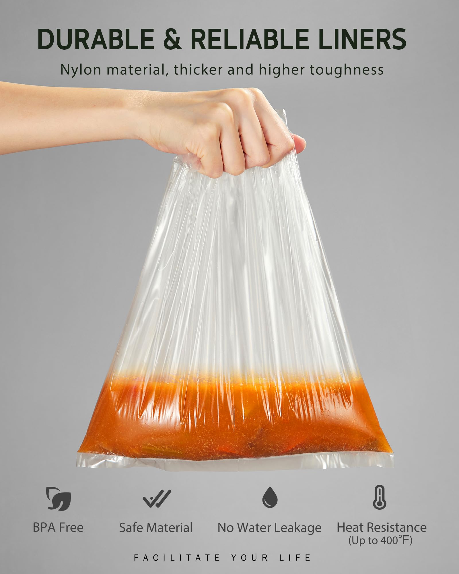 Syntus Slow Cooker Liners, 30 Count Cooking Bags Large Size Disposable Pot Liners Plastic Bags, Fit 3QT to 8QT for Slow Cooker Cooking Trays, 13"x 21", 30 Liners
