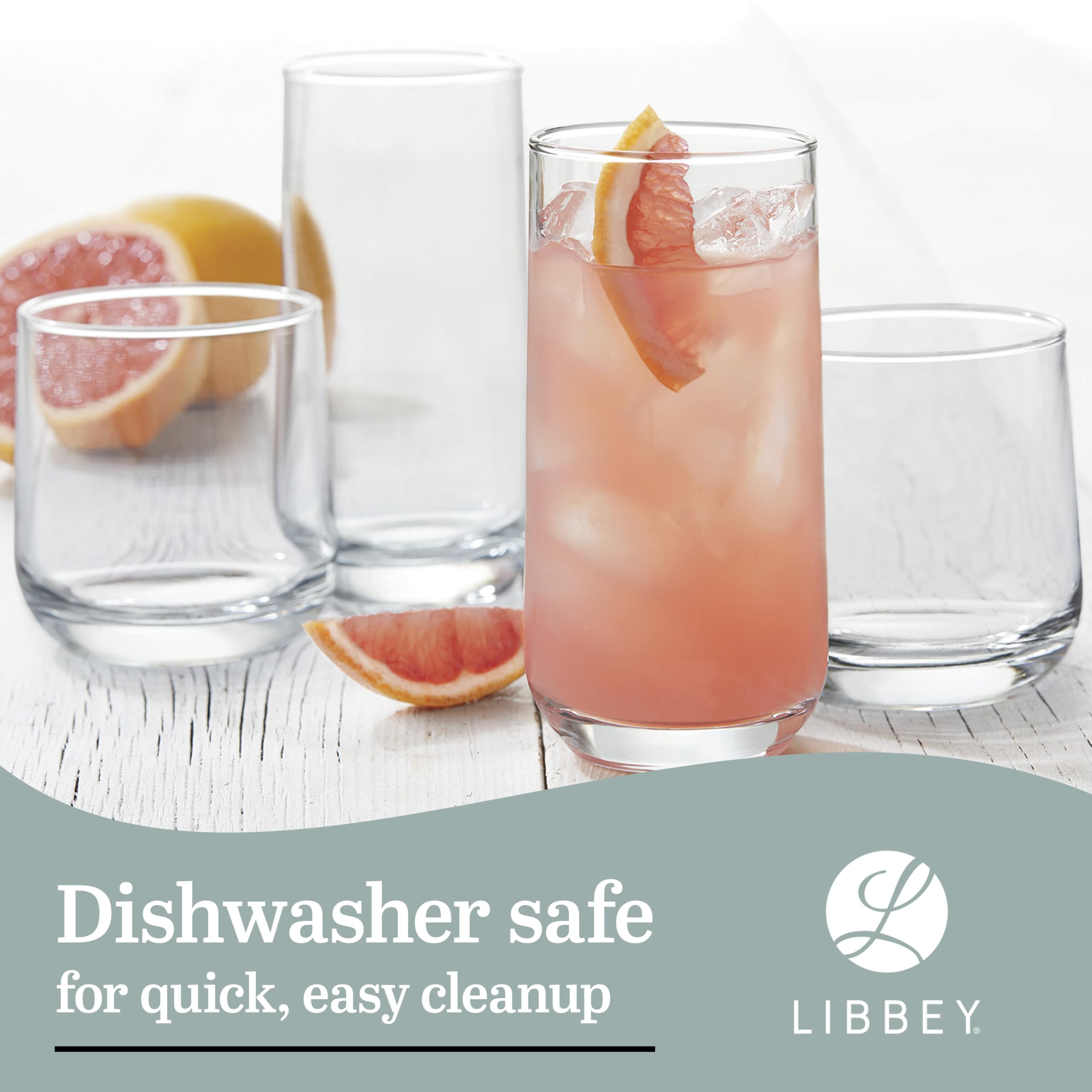 Libbey Ascent Tumbler and Rocks Drinking Glasses Set of 16, Glass Drinking Glasses with Curvature, Versatile Glassware Set for Parties and More