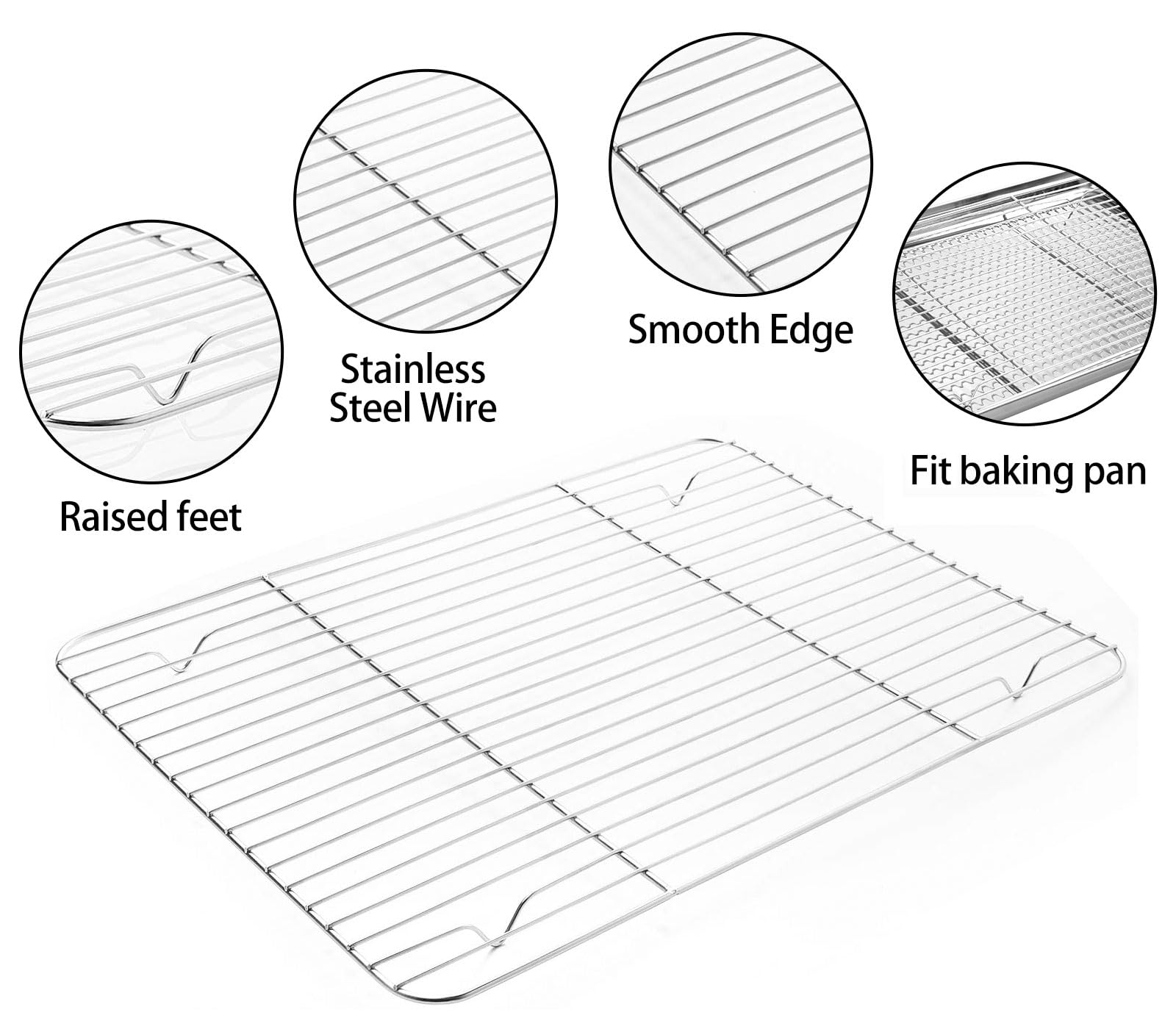 Stainless Steel Baking Sheet Tray Cooling Rack with Silicone Baking Mat Set, Cookie Pan with Cooling Rack, Set of 9 (3 Sheets + 3 Racks + 3 Mats), 10/12/16 Inch, Easy Clean