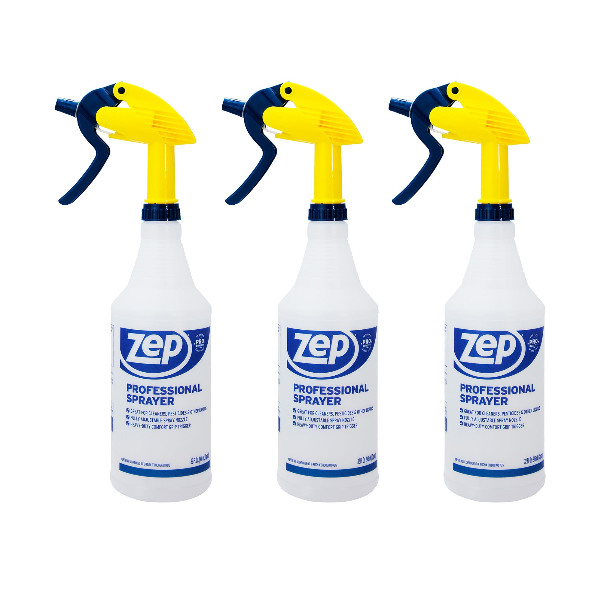 Zep Professional Sprayer Bottle - 32 oz (Pack of 3) - HDPRO1 - Versatile Adjustable Nozzle Spray Bottles with a Fine Mist or Powerful Spray, Refillable for Diluted Concentrate