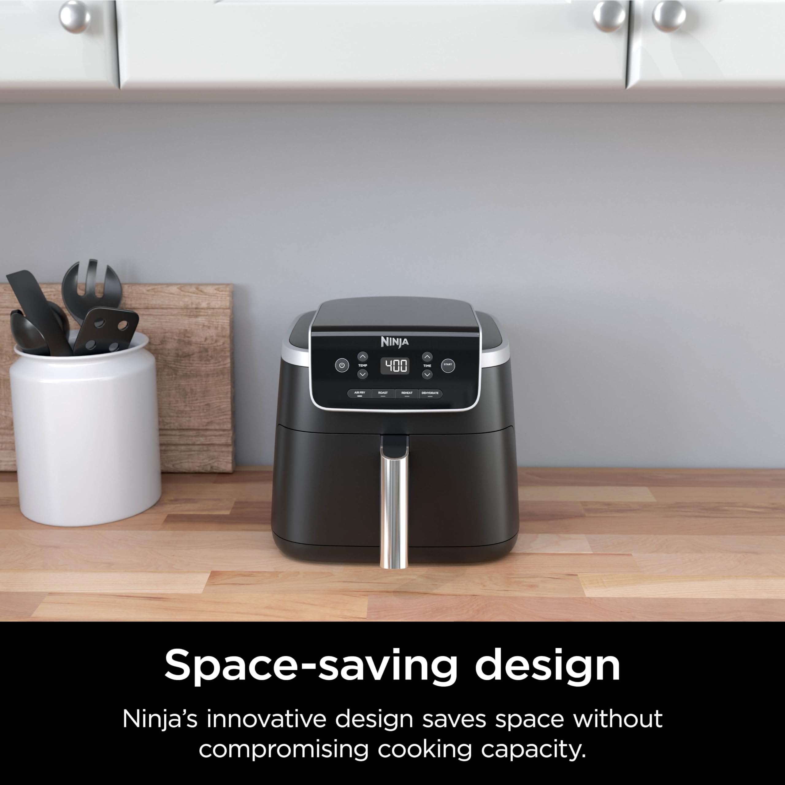 Ninja | Air Fryer | 4-in-1 Pro Air Fry, Roast, Reheat, Dehydrate | 5QT Capacity fits up to 4lbs of French Fries | 400F Max Temp | Nonstick Basket & Crisper Plate | 120V | Grey | AF141