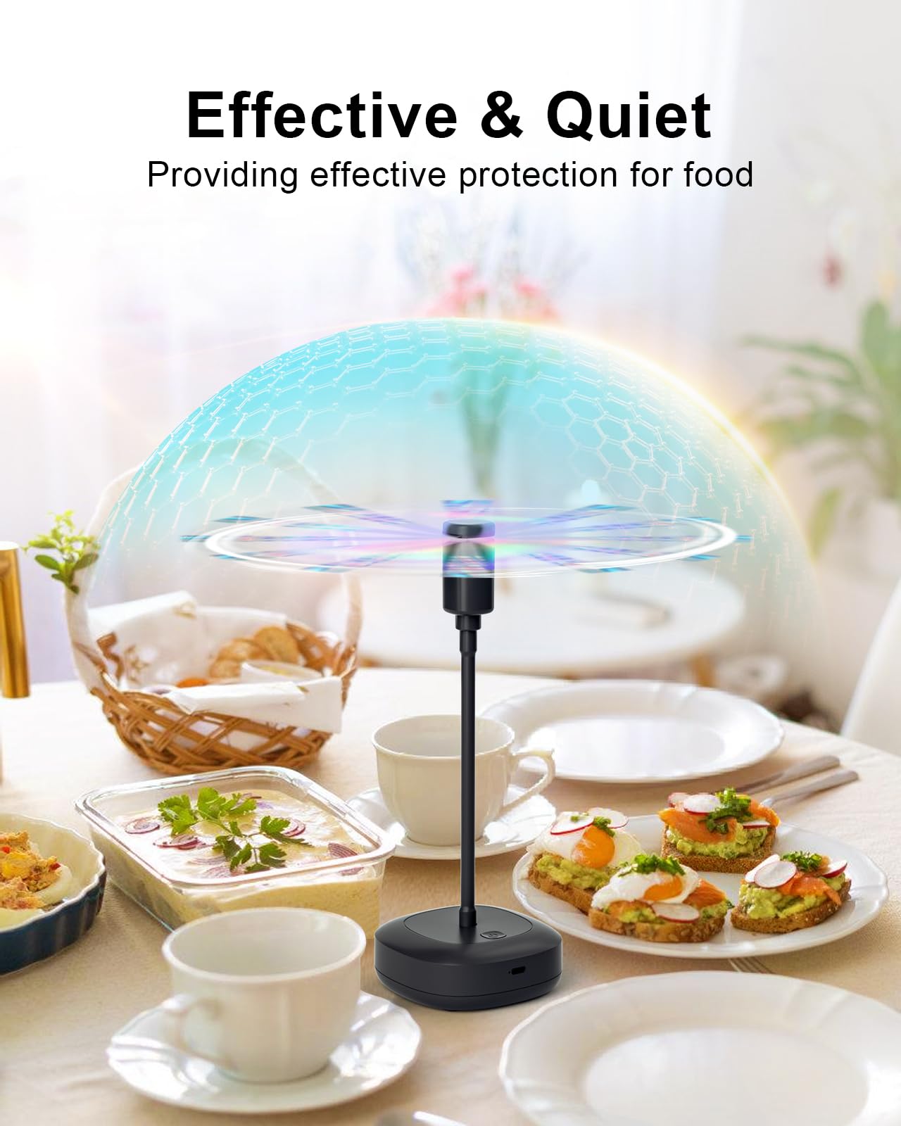 Edvision 4 Pack Food Table Fan, 2000mAh USB Powered Rechargeable Food Fan, Portable Fan with Flexible Goose-Neck and Soft Blades for BBQ, Patio, Party