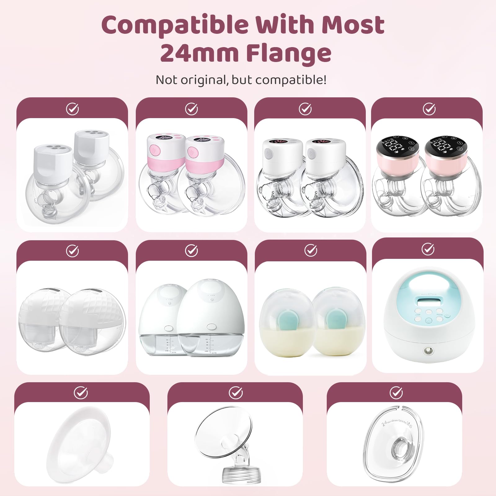 Nursi Luna Flange Sizing Kit 3 in 1 with 10PCS Flange Inserts 13/15/17/19/21mm, Silicone Breast Pump Flanges Insert Kit for 24mm Electric Breast Pump, Pumping Breastfeeding Essentials Kit for New Mom