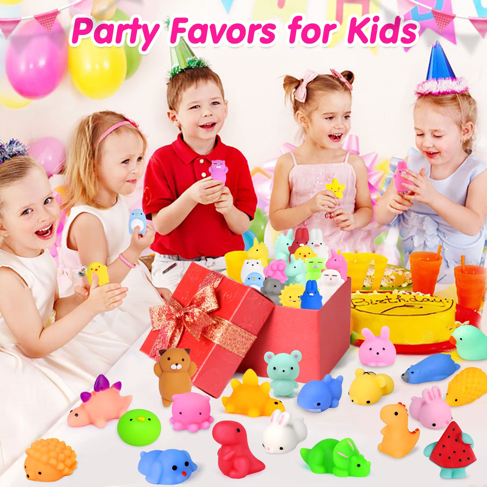 Squishies 40pcs Mochi Squishy Toys Party Favors for Kids Stocking Stuffers Mini Kawaii Squishy Treasure Box Toys for Classroom Prizes Fidget Toys Goodie Bag Christmas Easter Egg Fillers Gift for Kids