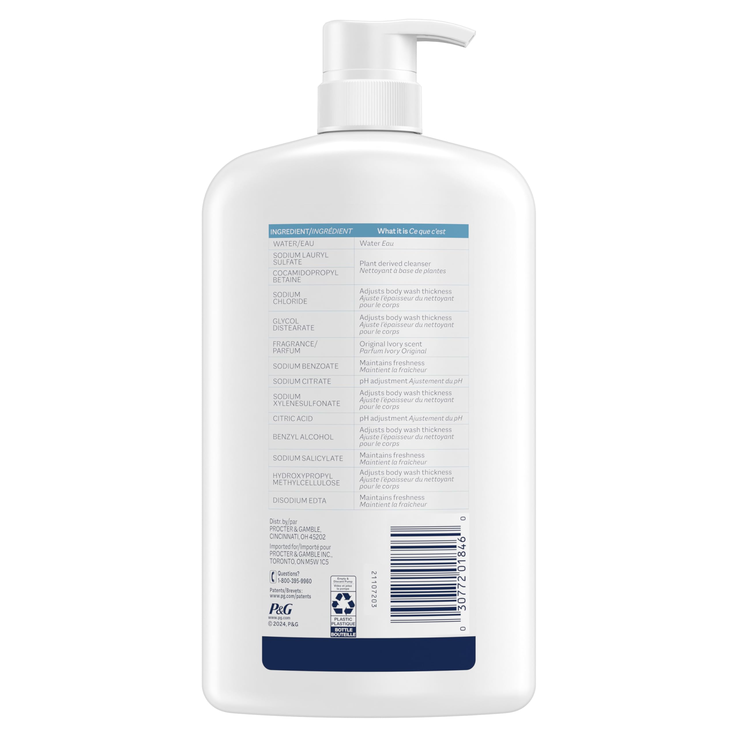 Ivory Body Wash, Designed for the Whole Family, Gentle Formula, Free of Dyes Heavy Perfumes Parabens Phthalates & Silicones, Original Scent, 35 oz