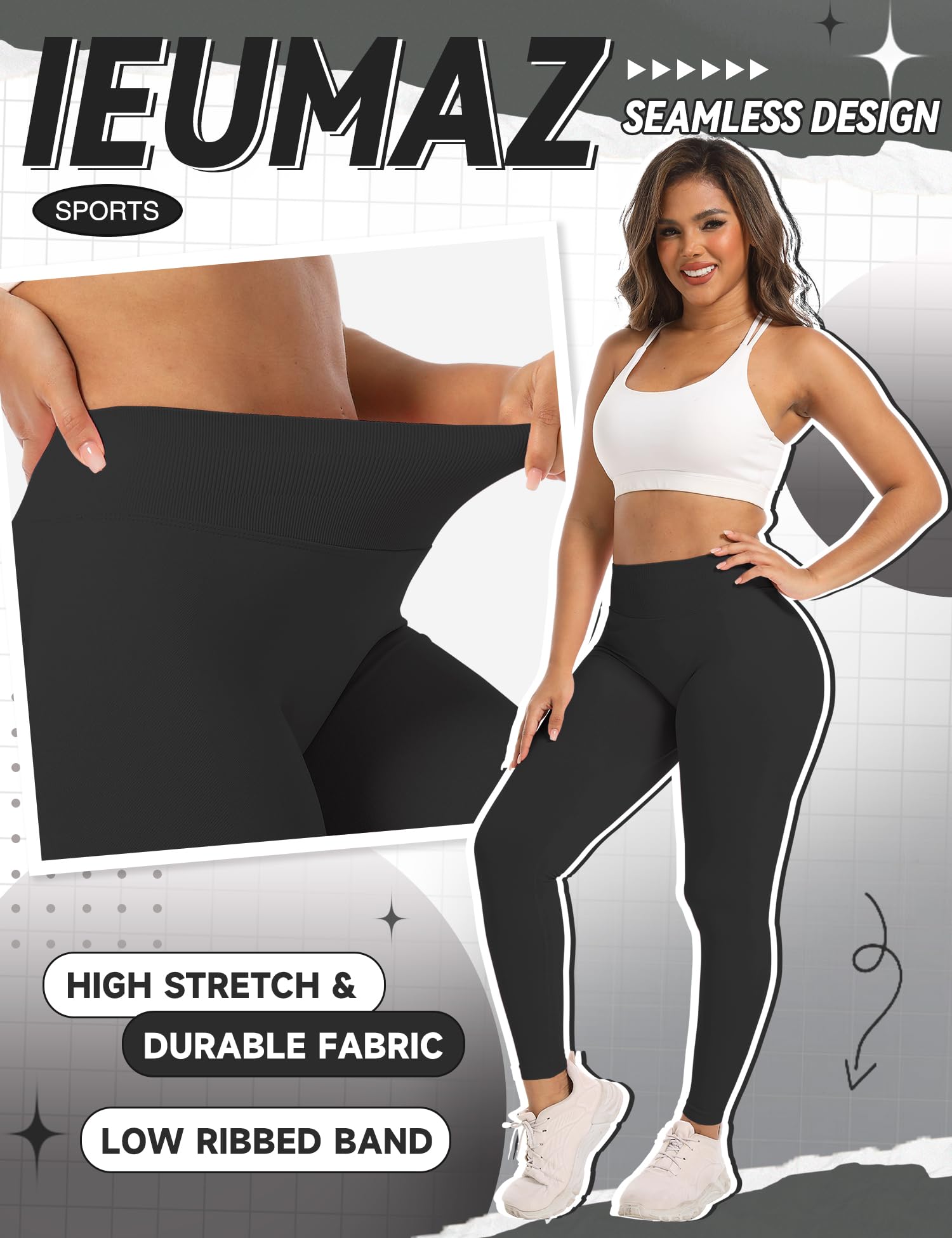 Ieumaz Scrunch Butt Lifting Leggings for Women Impact Gym Seamless Workout Leggings Mid Low Waist Tummy Control Yoga Pants