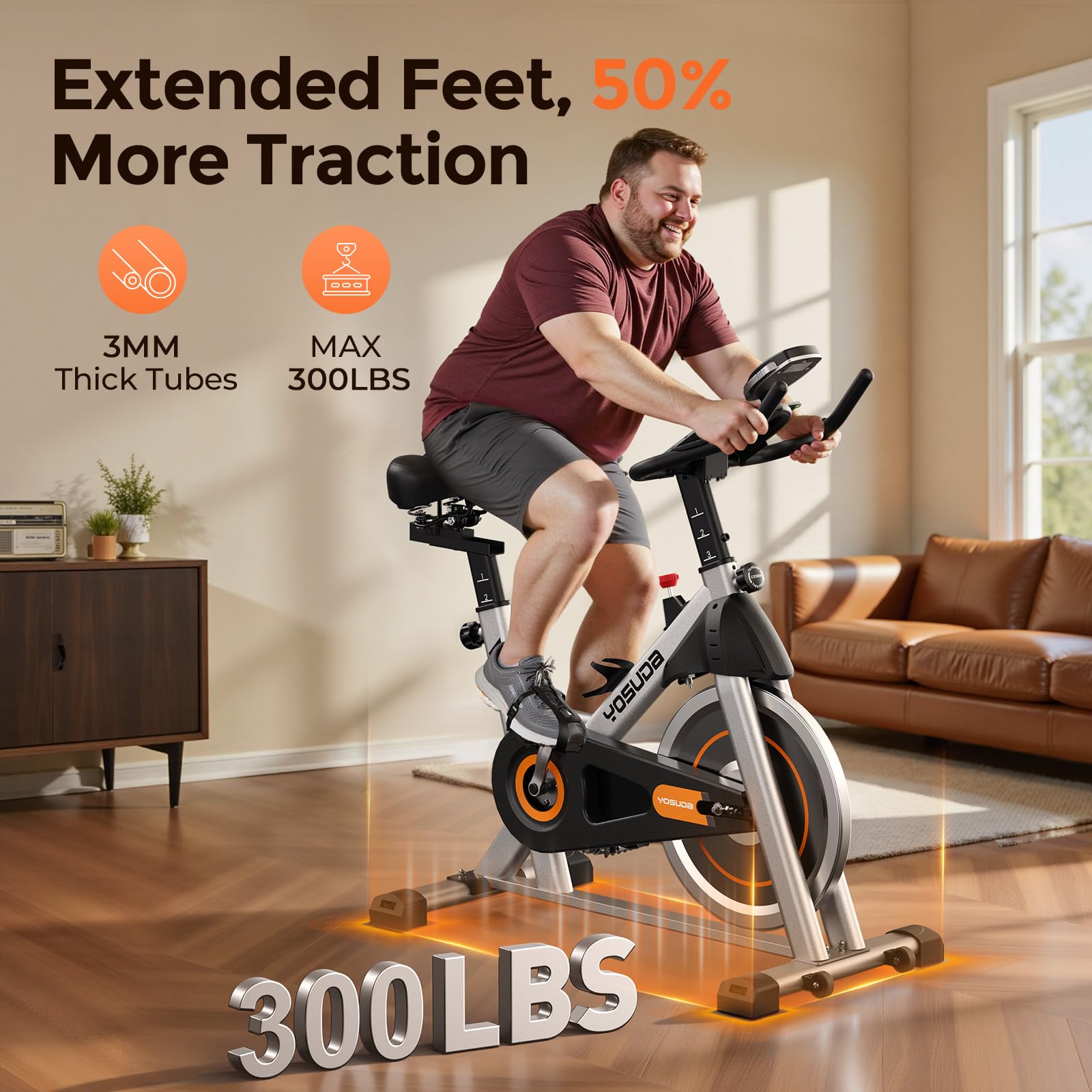 YOSUDA Exercise Bike, Brake Pad Stationary Bike for Home with Exclusive App, Magnetic Indoor Cycling Bike with 300 lb Weight Capacity, Low Noise, Tablet Holder and Fitness Courses for Weight Loss