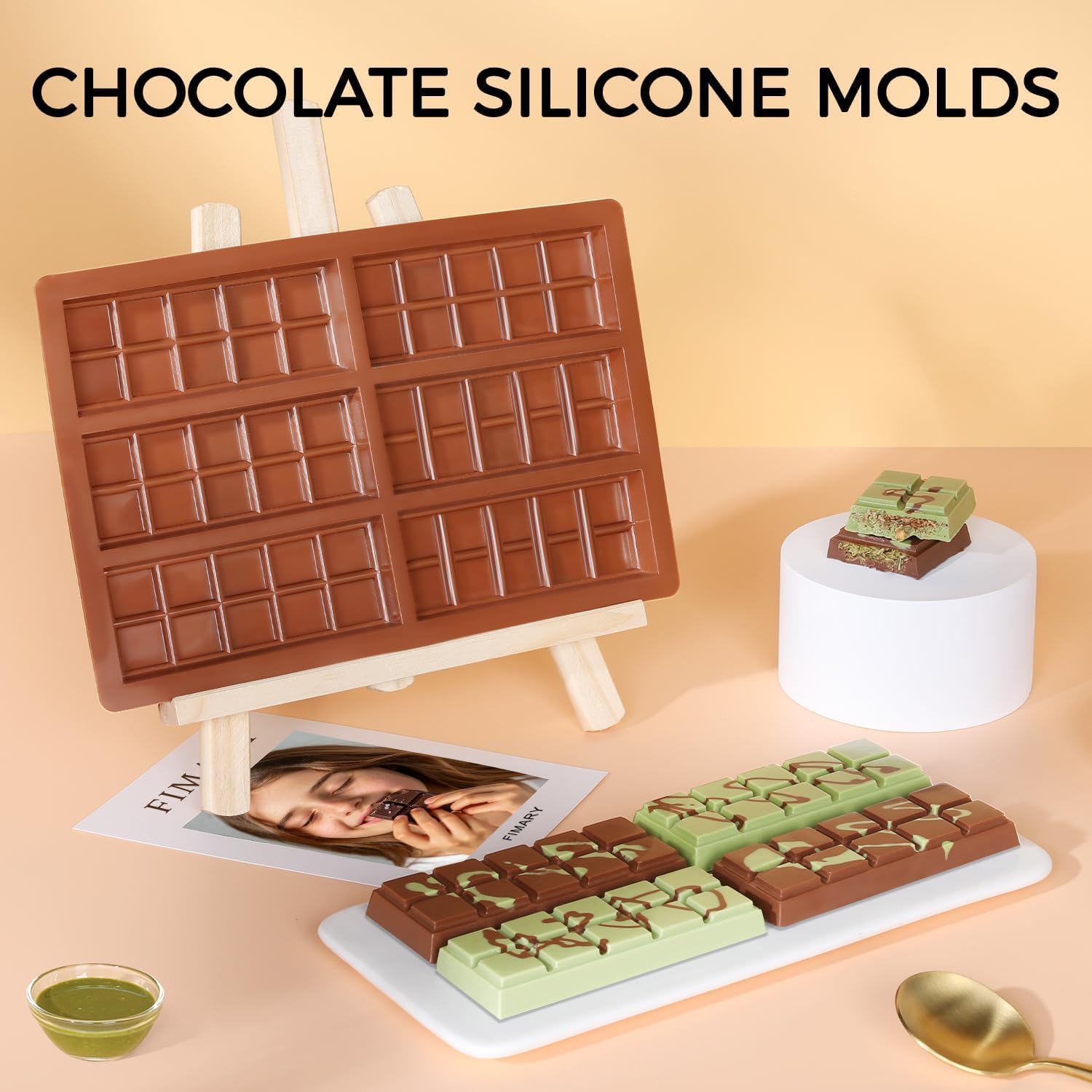 Fimary Chocolate Bar Mold - Non-Stick Chocolate Molds, Food Grade Silicone Deep Mold for Dubai Pistachio, Candy, Snacks