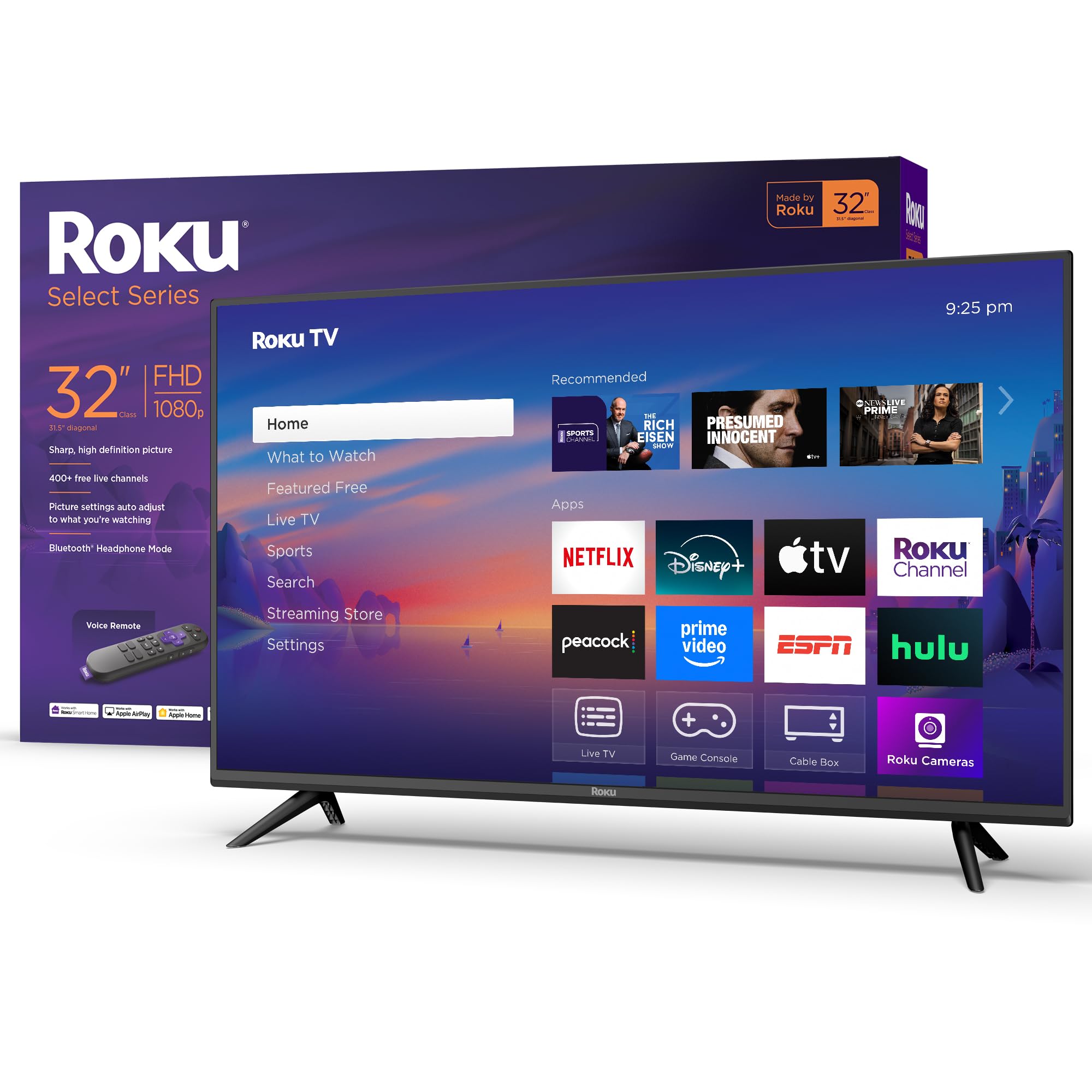 Roku Smart TV 2025 - 32-Inch Select Series, 1080p Full HD TV - Roku TV with Voice Remote - Flat Screen LED Television with Wi-Fi for Streaming Live Local News, Sports, Family Entertainment