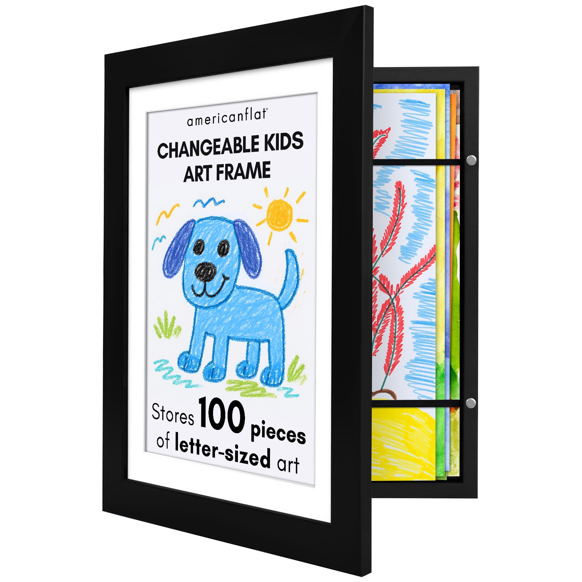 Bilderrahmen für Kinderkunst austauschbar (Schwarz) – Magnettür fasst 100 Kunstwerke – 8,5x11 Letter-Format mit Passepartout oder 10x12,5 ohne Passepartout – Mein kleines Meisterwerk