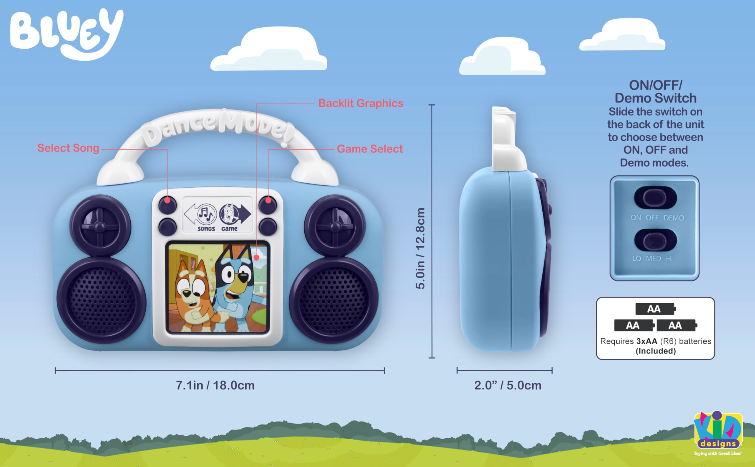 eKids Bluey Toy Music Player, Toy for Toddlers with Built-in Music, for Fans of Bluey Toys for Boys and Girls