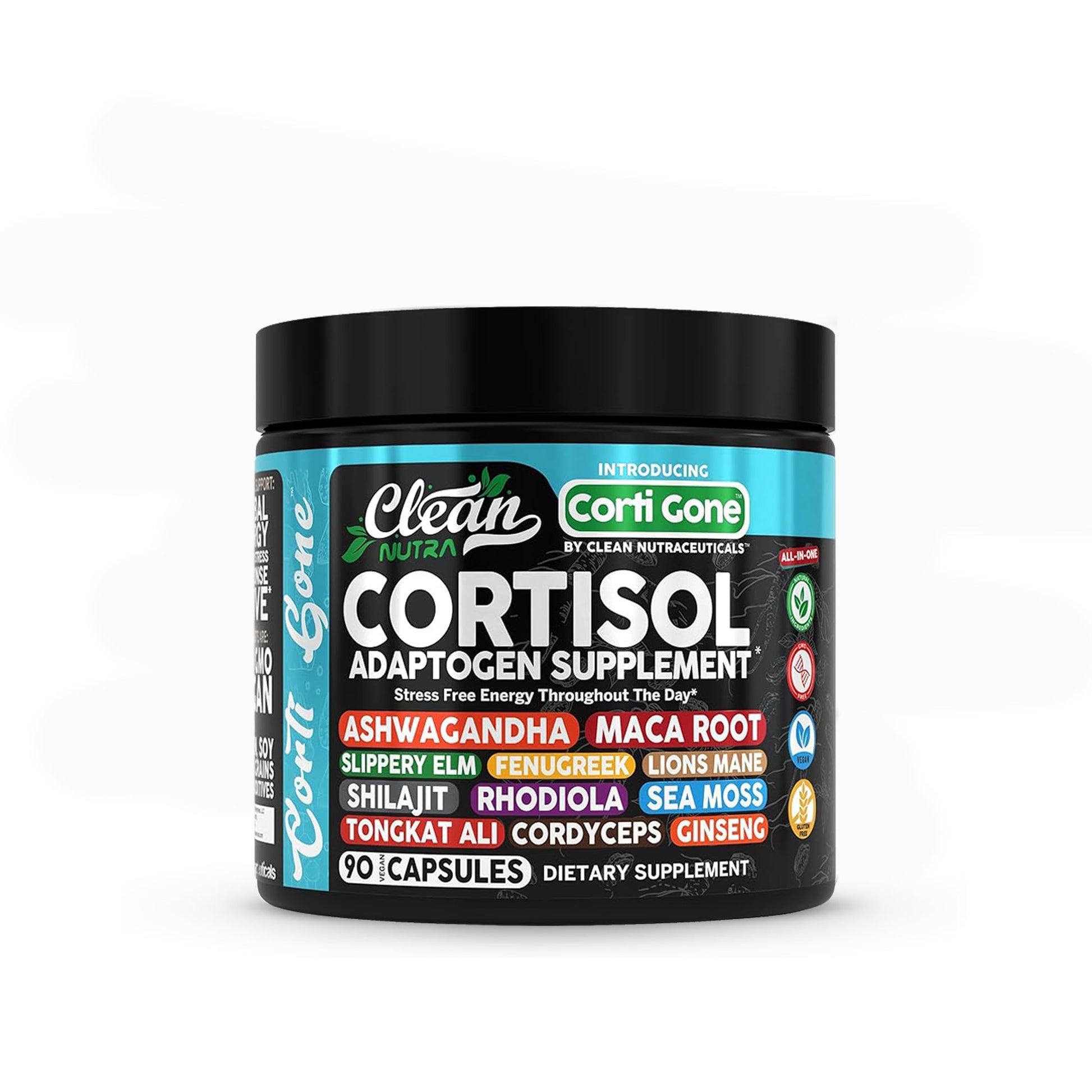 Clean Nutra Cortisol Supplements For Women | Maca Root Ashwagandha Cortisol Detox Manager Reducer + Slippery Elm Fenugreek Lions Mane Shilajit Rhodiola Sea Moss Tongkat Ali Cordyceps Ginseng Beet Root