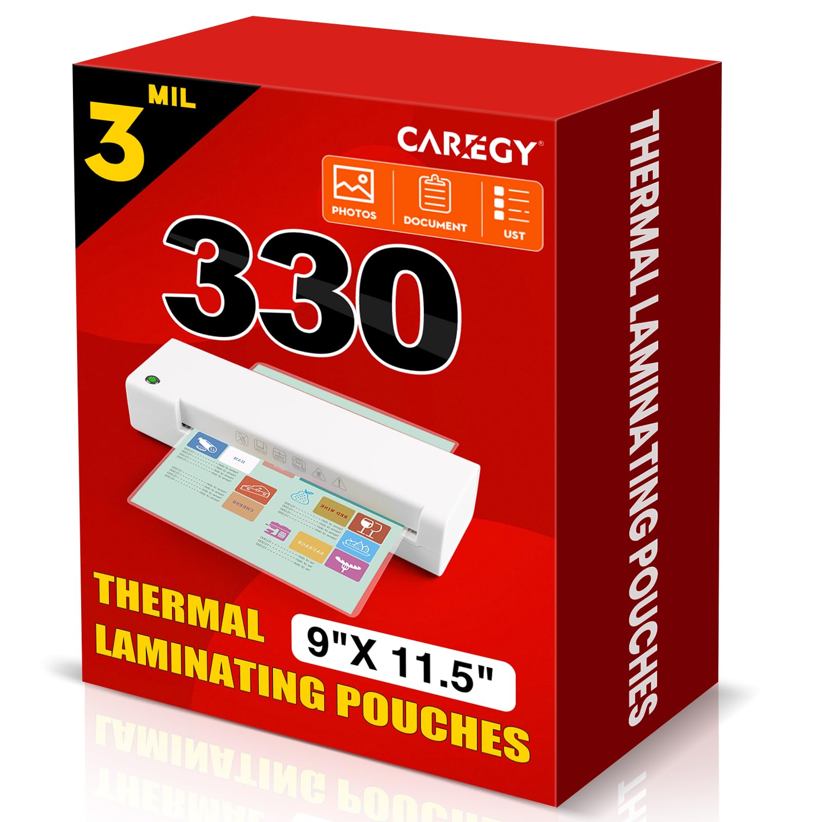 CAREGY Thermal Laminating Pouches,330 Pack Laminating Sheets, 3 Mil, 9 x 11.5 Inches Lamination Sheet Paper for Laminator, Round Corner Letter Size, Office and School Supplies