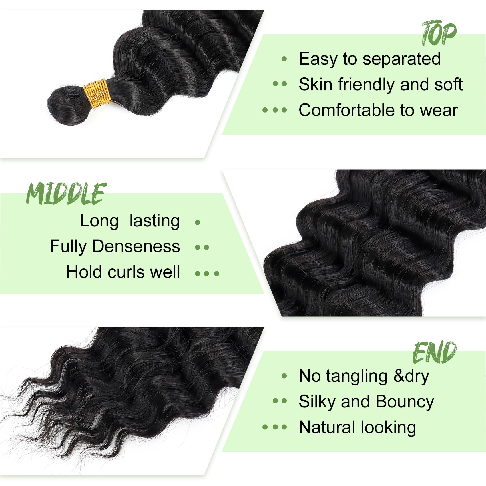 Eerya Long Curly Braiding Hair 18 Inch 2 Packs Ocean Wave Crochet Hair for Black Women Deep Wave Braiding Hair for Boho Braids (18 inch, 1B)