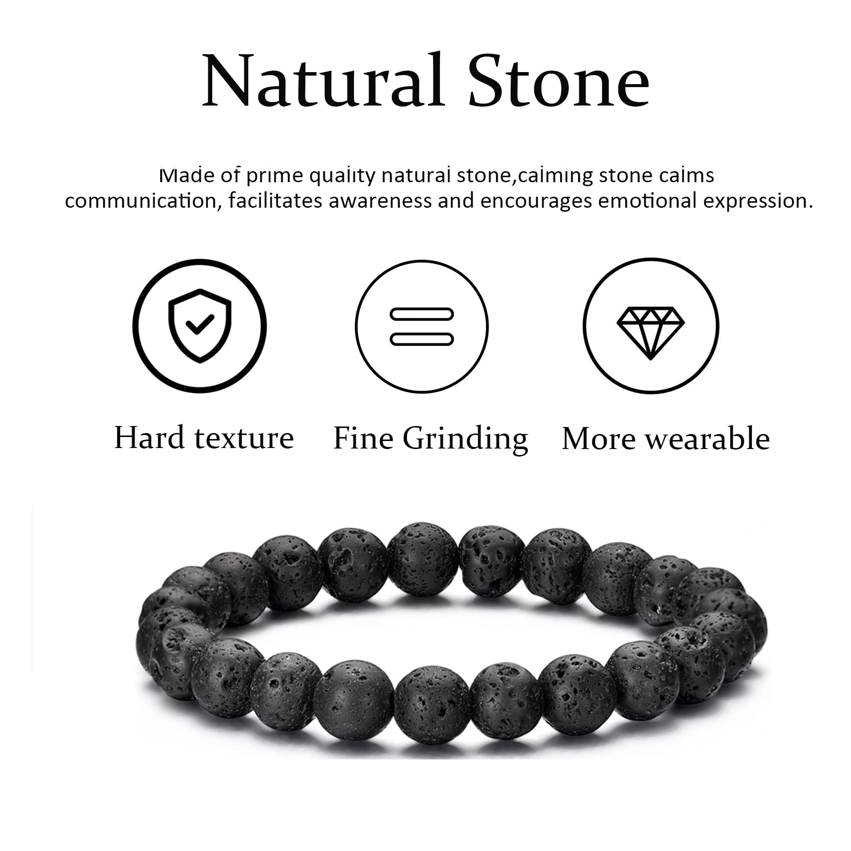 Tiger Eye Bracelet For Men 8MM Natural Stone Beads Bracelet Set Stretch Lava Rock Bracelets Adjustable Black Crystal Beaded Bracelet for Men Women Gifts