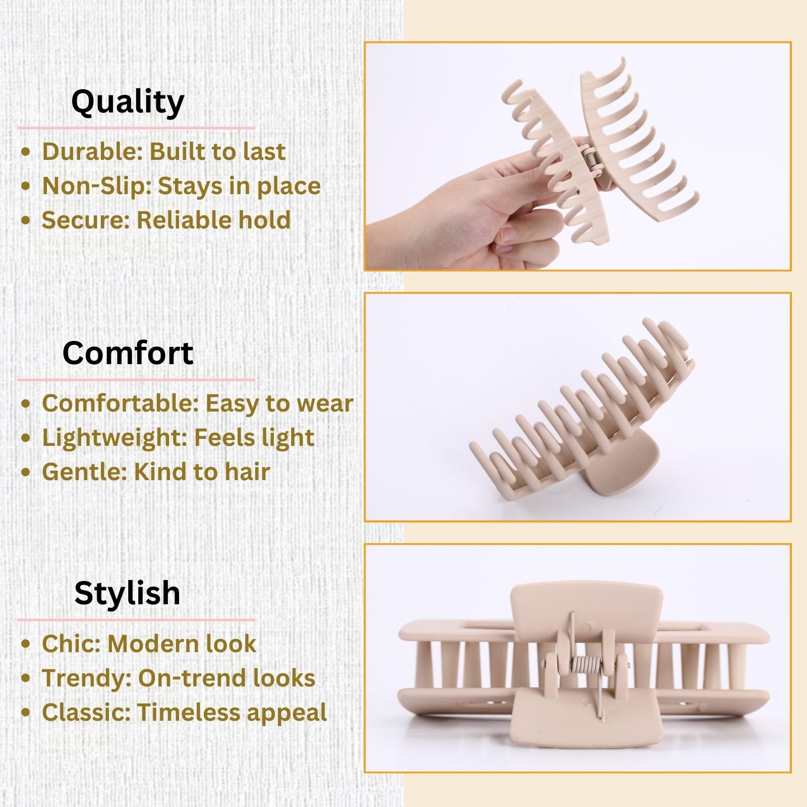 LuSeren Hair Clips for Women 4.3 Inch Large Hair Claw Clips for Women Thin Thick Curly Hair, Big Matte Banana Clips,Strong Hold jaw clips,Neutral Colors