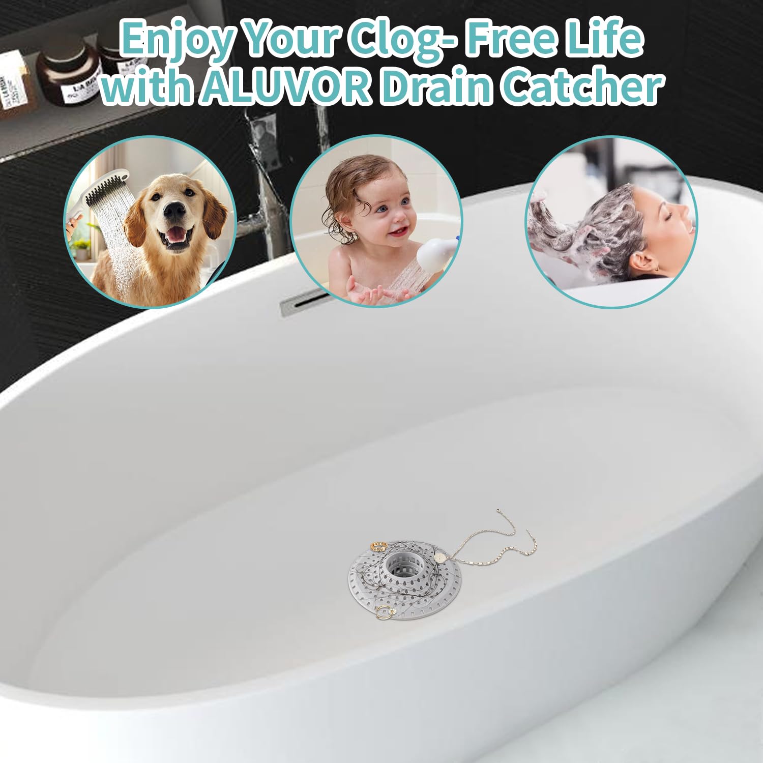 Aluvor Bathtub Drain Hair Catcher,Silicone Tub Hair Catcher Drain Protector,All-in-one Shower Hair Drain Catcher Strainer for 1.48'' to 1.76'' Regular Drains, 3PCS(Patent Pending)