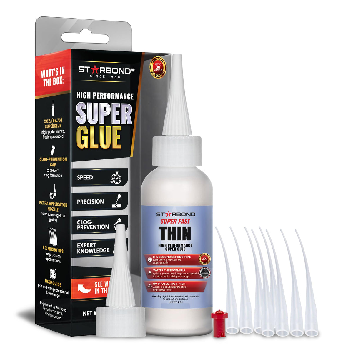 Starbond Super Fast Thin, Premium Instant CA (Cyanoacrylate Adhesive) Super Glue Plus Extra Cap and Microtips, (for Woodturning, Pen Turning, Hobby, Stabilizing, Finish, Inlay) (2 Ounce)