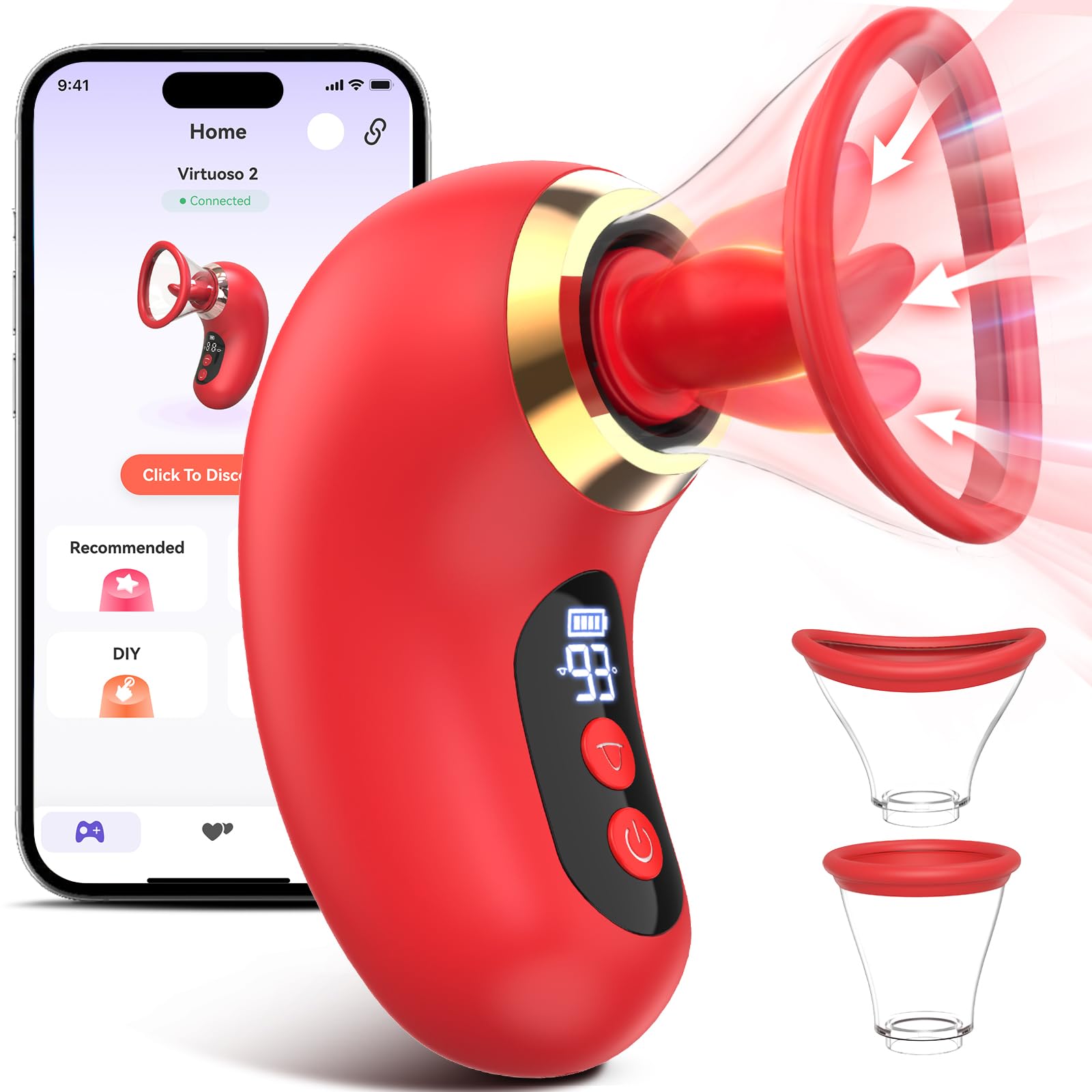Gasevimo Vibrator Adult Sex Toys for Women - 5IN1 Sucking Vibrator Rose Sex Toy, 3 Sucking, 9 Tongue Licking & Vibrating Adult SexToys, LCD Display Removable Cup Clitoral G Spot Vibrators