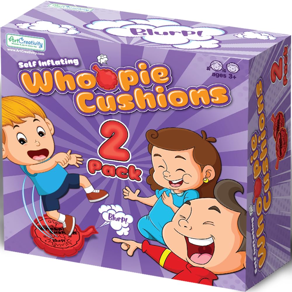 ArtCreativity Self Inflating Whoopie Cushion, 2 Pack, 6 Inch Whoopee Cushions Goodie Bag Stuffers, Classic Prank Toys for Boys and Girls, Party Favors and Gag Gifts for Kids, Whoopie Makes Gas Sounds
