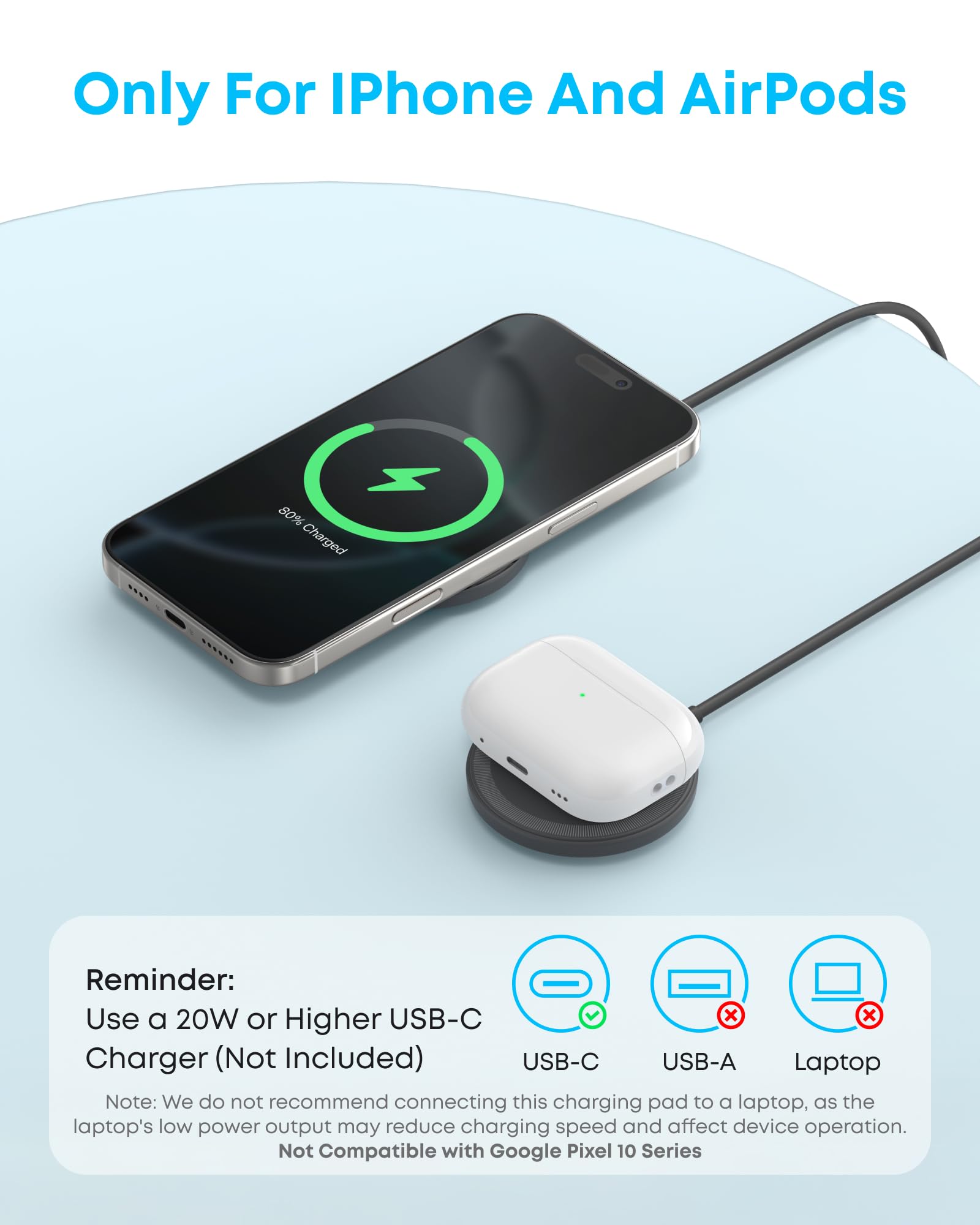 Anker Zolo Magnetic Wireless Charger, 2-Pack Qi2 Certified 15W MagSafe-Compatible Wireless Charging Pad, for iPhone 16/15/14/13 Series, AirPods, and More (Not for Pixel, Adapter Not Included)