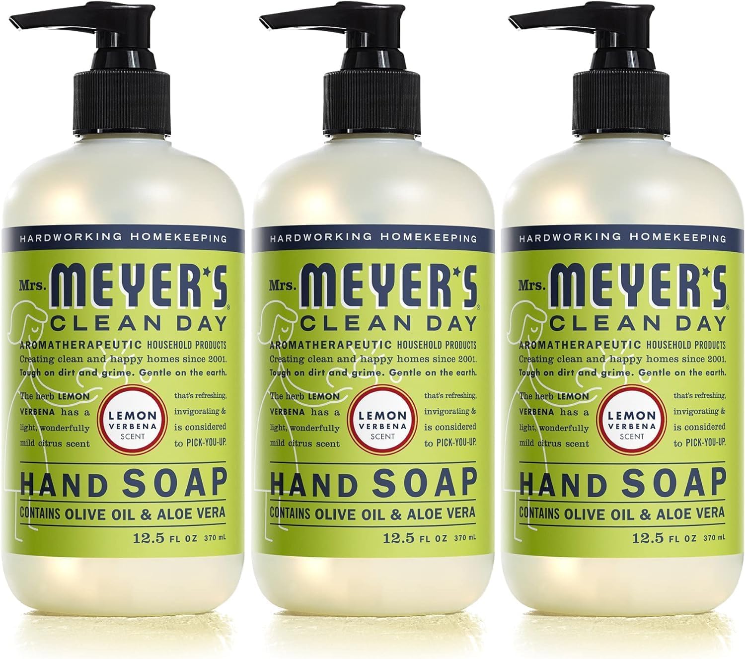 MRS. MEYER'S CLEAN DAY Liquid Hand Soap, Cruelty-Free, and Biodegradable Hand Wash Made with Essential Oils, Lemon Verbena Scent, 12.5 Oz (Pack of 3)
