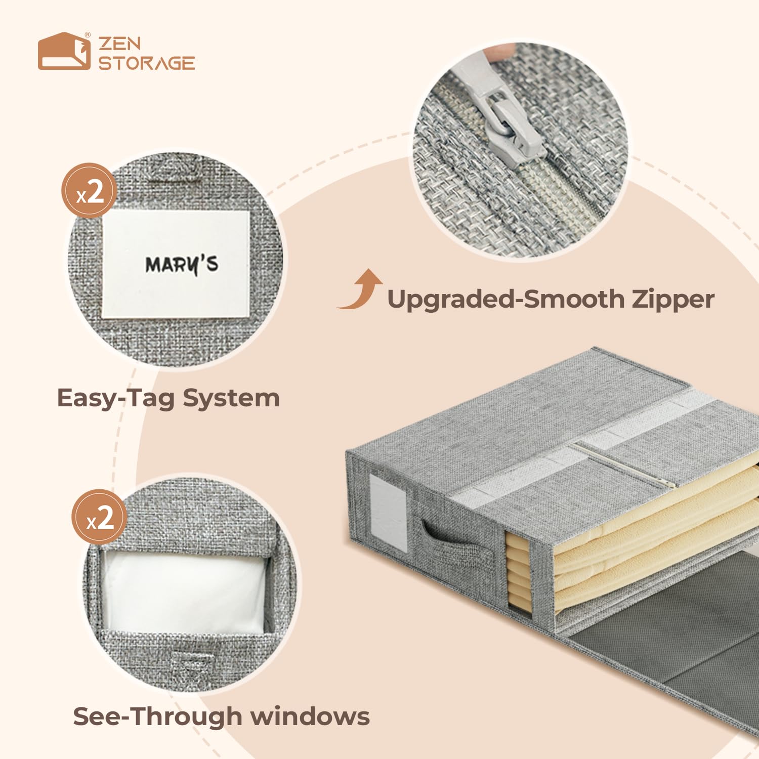 ZenStorage 6Pack Sheet Organizers for Linen Closet - King/Queen Size Bedding Storage Boxes with Clear Window | Foldable, Dustproof Linen Organizer for Blankets & Sheet Sets,Grey