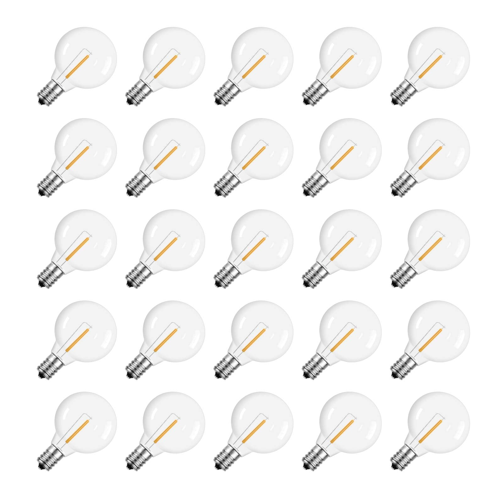 Meconard G40 1,57 Zoll LED-Ersatzbirnen, E12 Schraubsockel bruchsichere LED-Kugelglühlampen für Außenlichterketten, 1 Watt entsprechend 5 Watt Glühbirnen, warmweiß, 25er-Pack