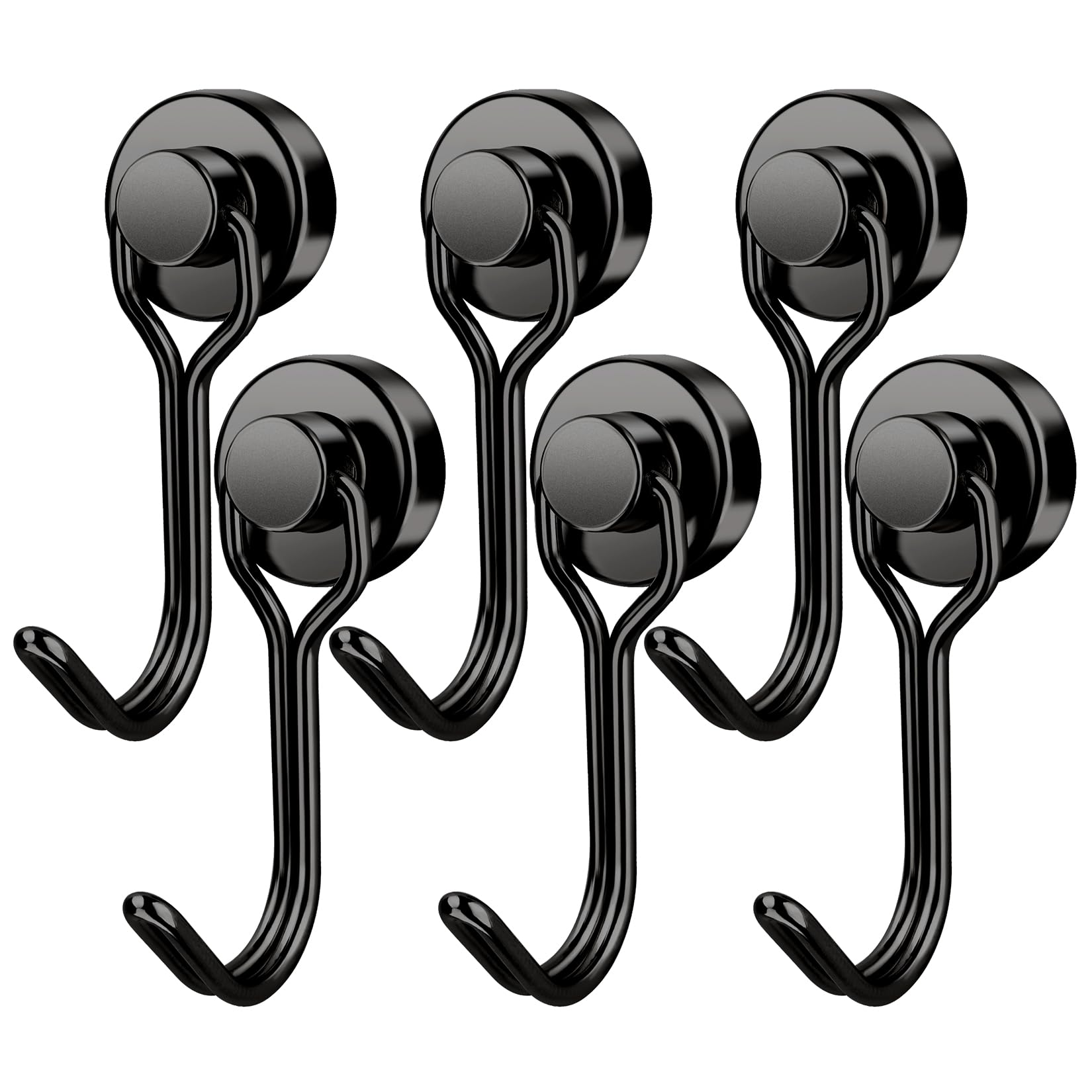 FINDMAG Magnetic Hooks, 30lbs+ Strong Magnetic Hooks for Cruise Cabins, Magnet Hooks Heavy Duty for Fridge, Swivel Swing Hooks for Kitchen, Grill, Garage, Cruise Ship Essentials 6 Pack (Black)