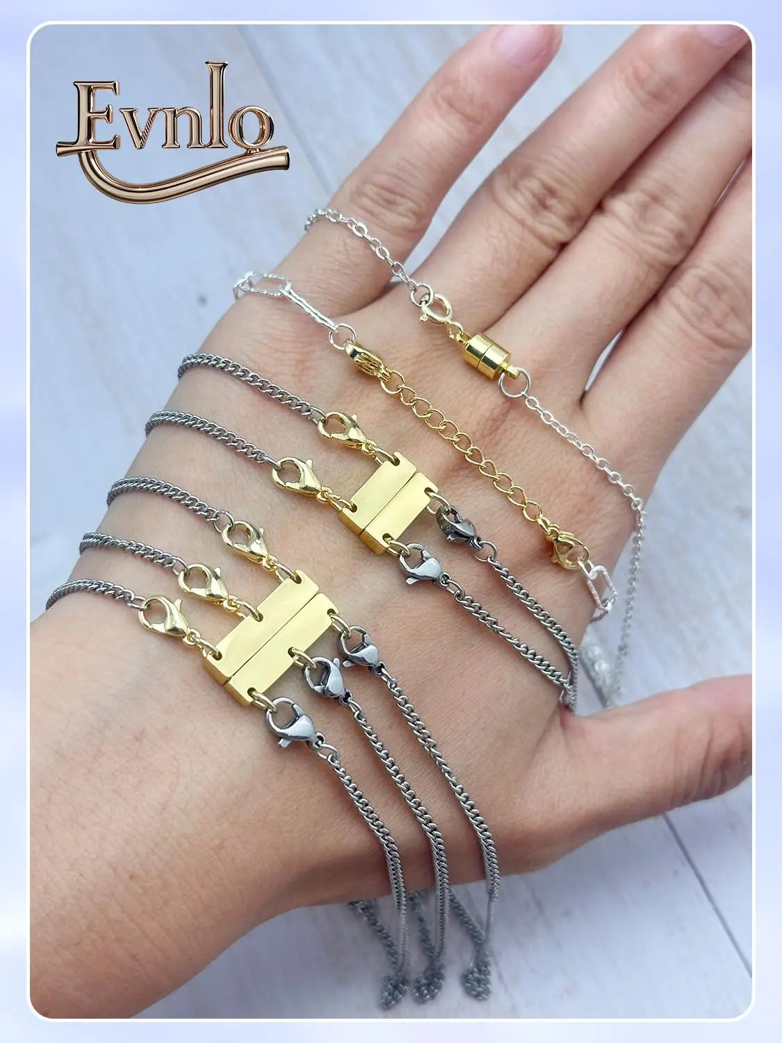 Evnlo Multi Necklace Layering Clasp and Chain Extender and Magnetic Jewelry Clasp Set, Gold and Silver Multiple Styles Necklace Extenders for Women