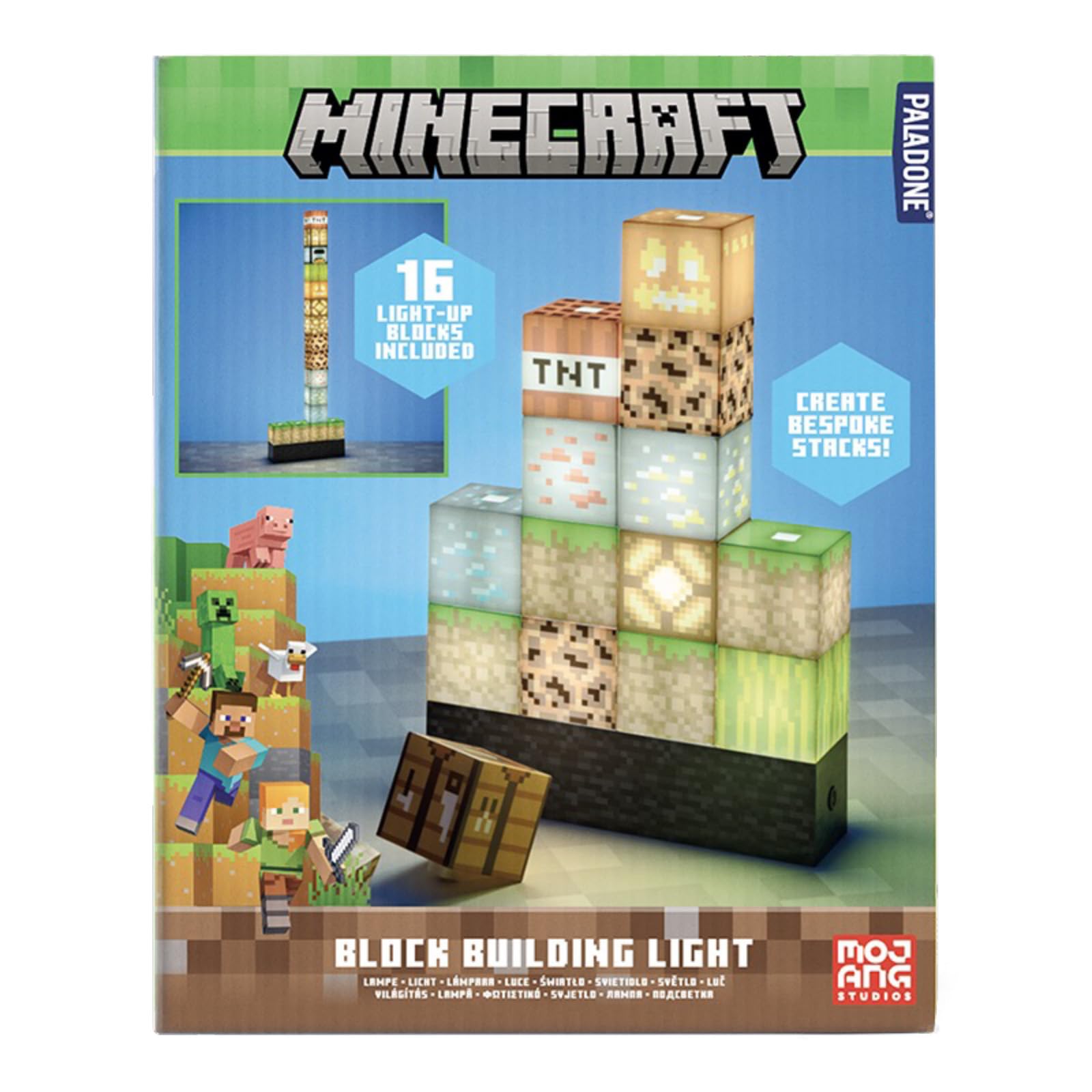 Paladone Minecraft Building Block Night Light - Officially Licensed LED Lamp for Boys' Bedrooms, Gaming Decor & Gifts - Fun Minecraft Room Accessory
