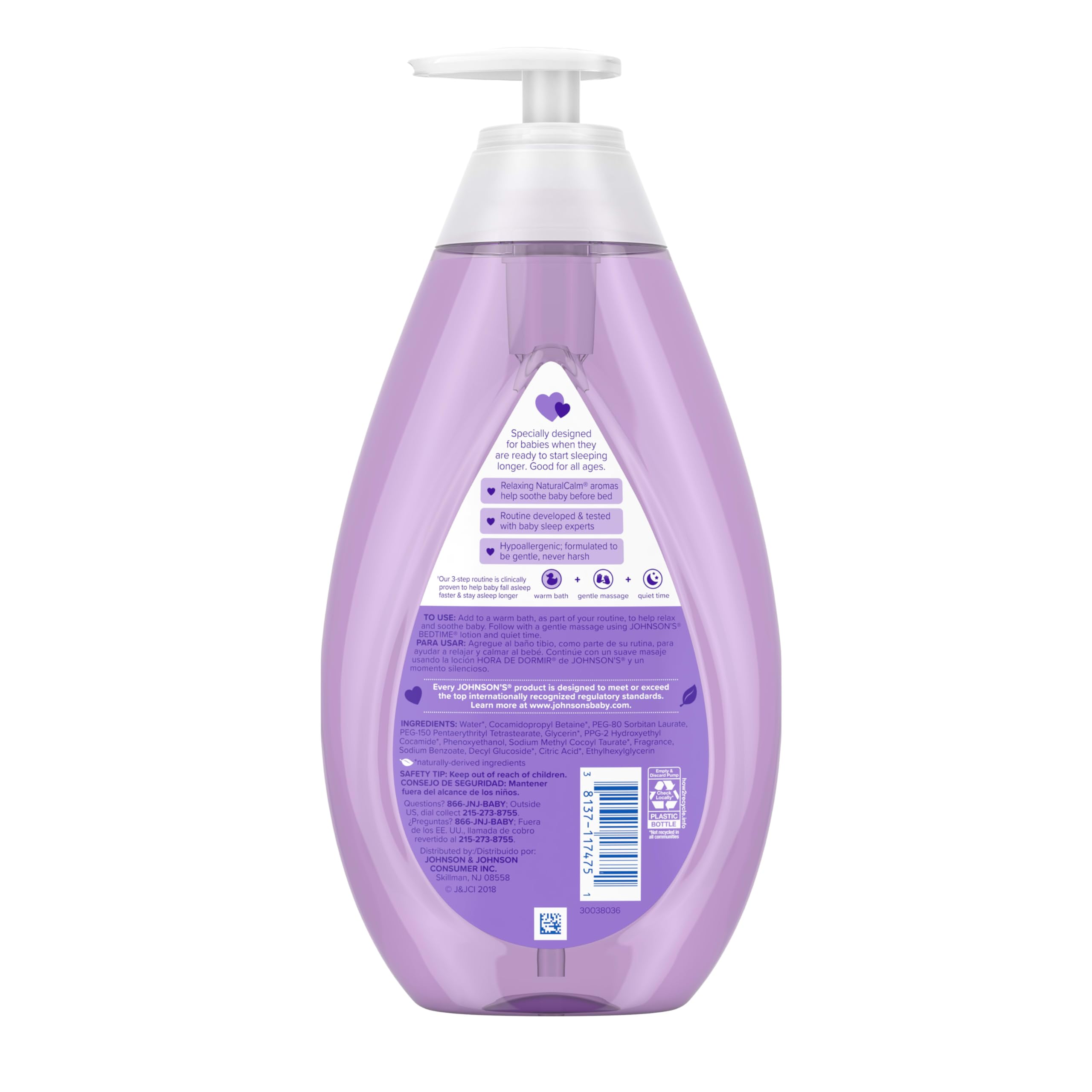 Johnson's Bedtime Baby Bath with Soothing NaturalCalm Aromas, Hypoallergenic & Tear-Free Liquid Baby Bath Formula, No Parabens, Sulfates, Dyes, or Phthalates, 27.1 fl. oz