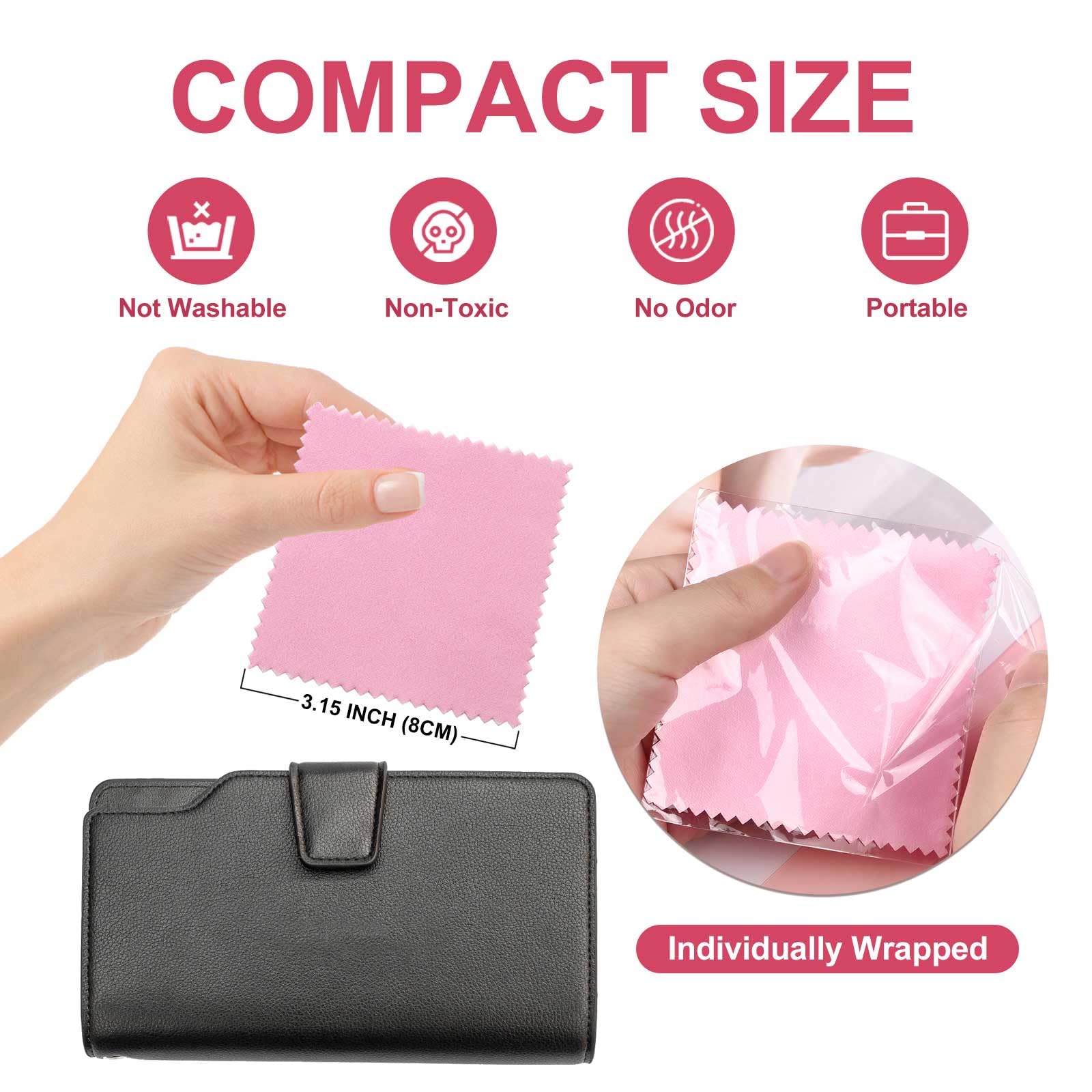 SEVENWELL 50pcs Jewelry Cleaning Cloth Pink Polishing Cloth for Sterling Silver Gold Platinum Small Silver Polish 8x8cm