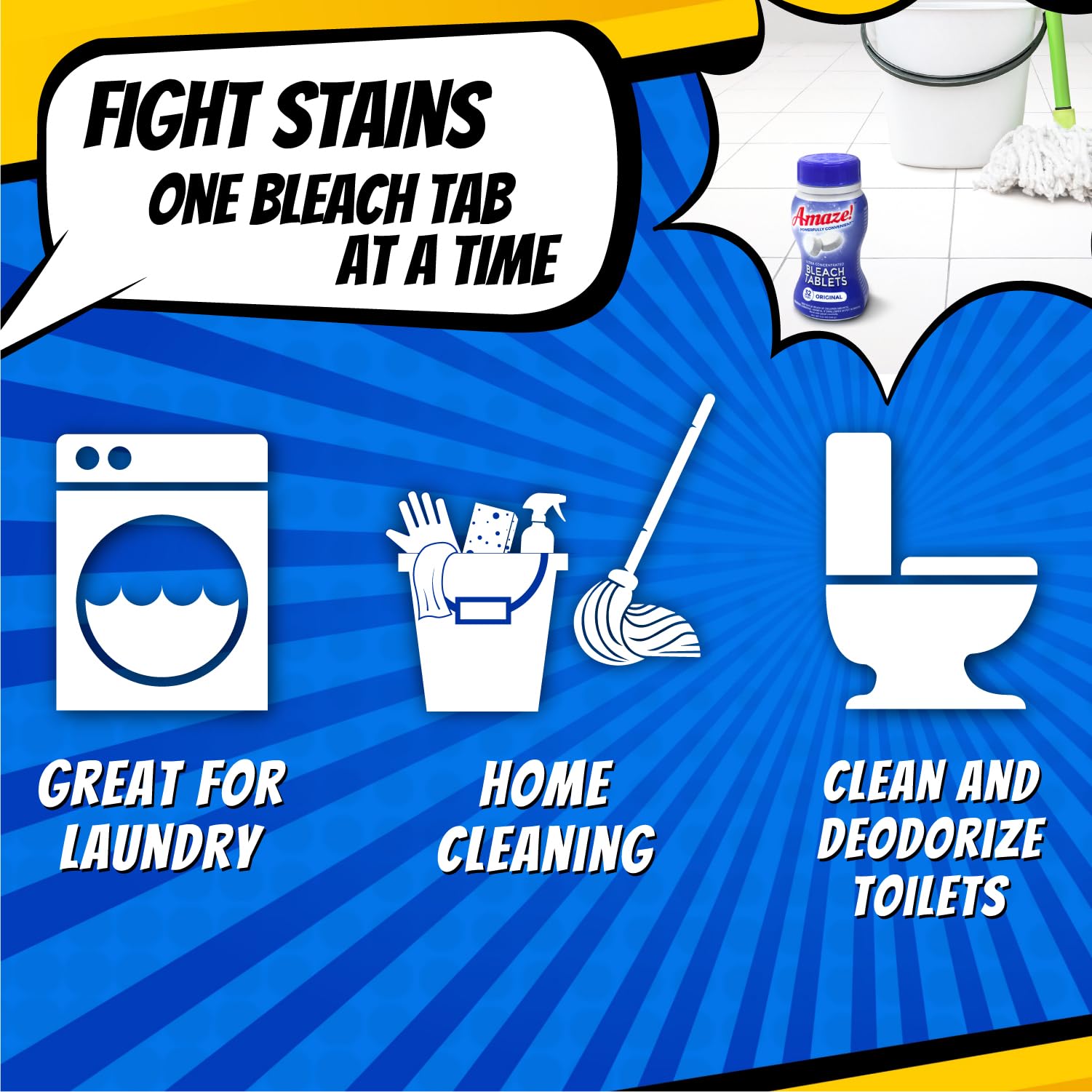 AMAZE Ultra Concentrated Bleach Tablets [32 tablets] - Original Scent - for Laundry, Toilet, and Multipurpose Home Cleaning. No Splash Liquid Bleach Alternative