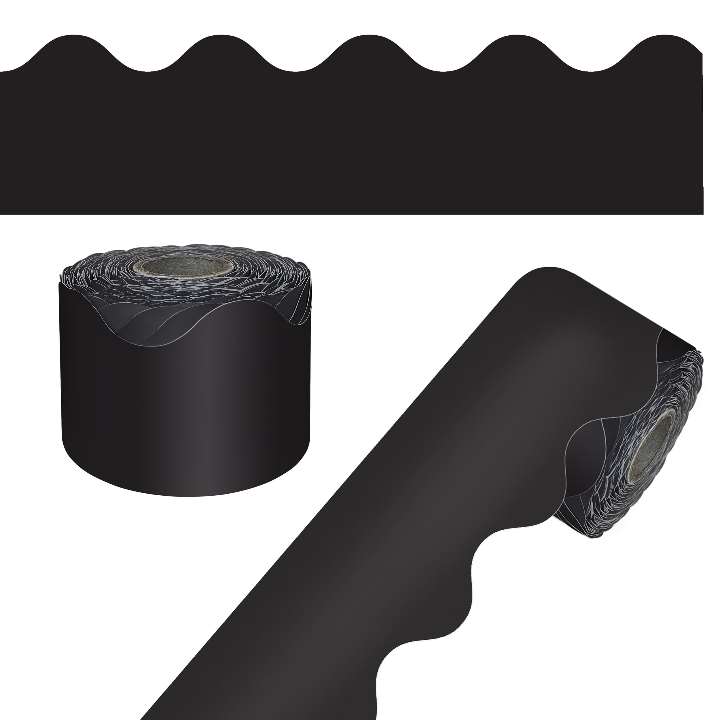 Carson Dellosa 65Ft of Black Bulletin Board Borders, 1 Roll of Scalloped Trim for Rolling Whiteboard, Cork and Posterboard, Party, Office Decorations, and Classroom Decor