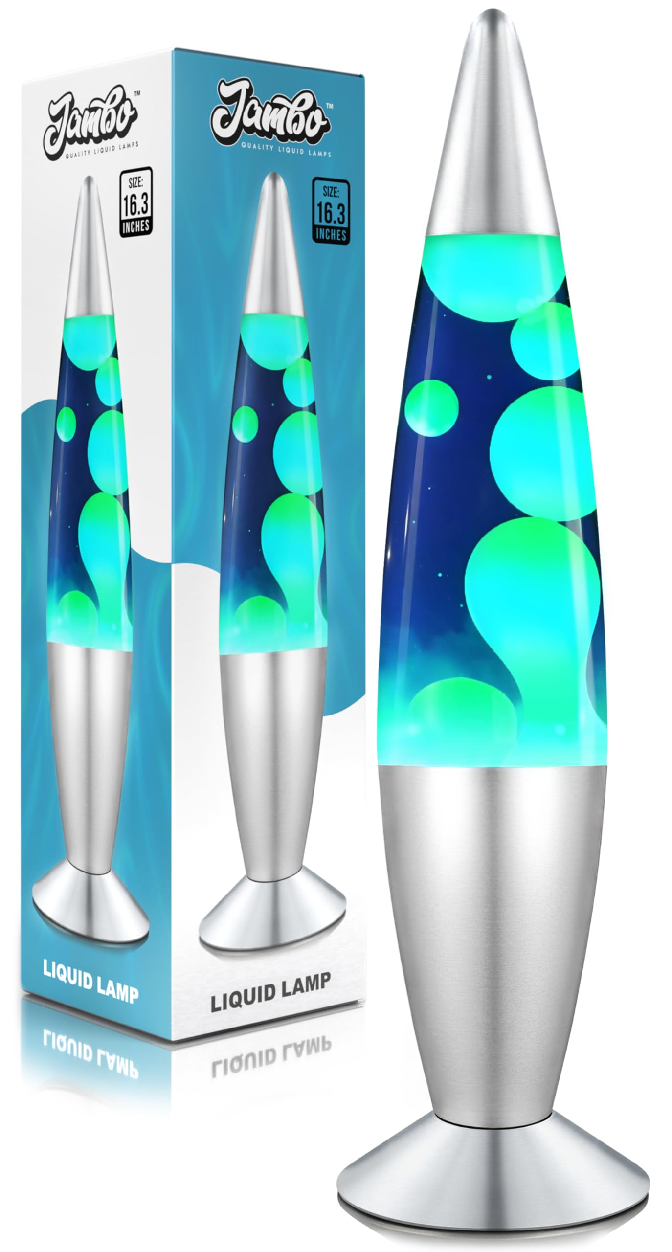JAMBO 16" Wunderschöne Lampe - Blau mit Gelb/Grünem Wachs, Entspannendes Flüssigkeitslicht, Nachtlicht, Heimdeko Wohnzimmer Büro Schlafzimmer Lampe für Erwachsene Teenager Kinder, Magma-Bewegung