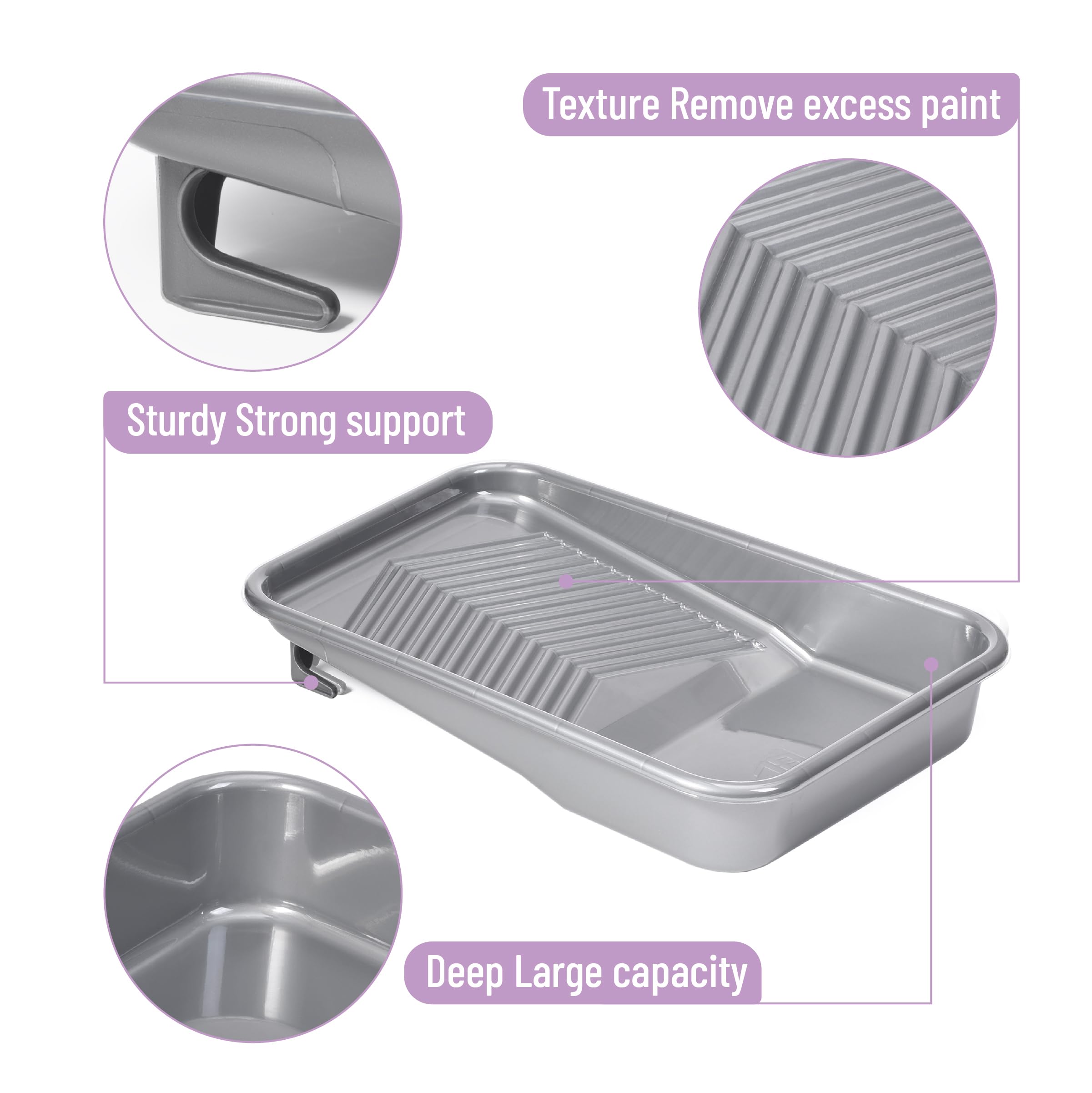Bates- Paint Tray Set, 9-Inch, 12 pcs, Plastic Paint Tray with 10 Tray Liner, Textured Deep Capacity Disposable Paint Tray with Wire Roller Frame, Paint Pan Liners, Transparent Paint Pans Trays